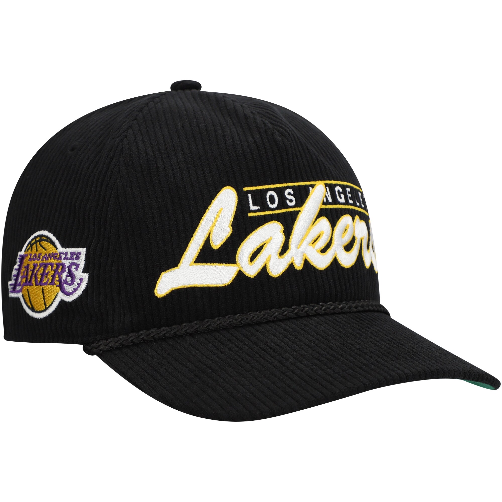 Official Los Angeles Lakers mens los angeles lakers 47 black double header sidepatch cord hitch adjustable hat | Lakers Shop