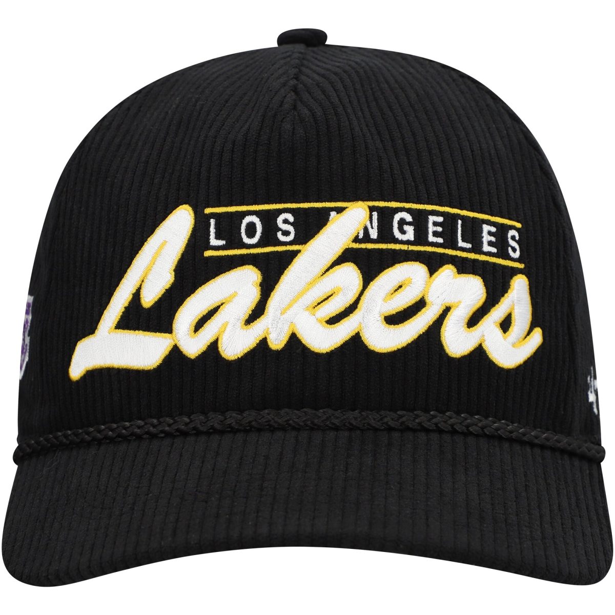 Official Los Angeles Lakers mens los angeles lakers 47 black double header sidepatch cord hitch adjustable hat | Lakers Shop