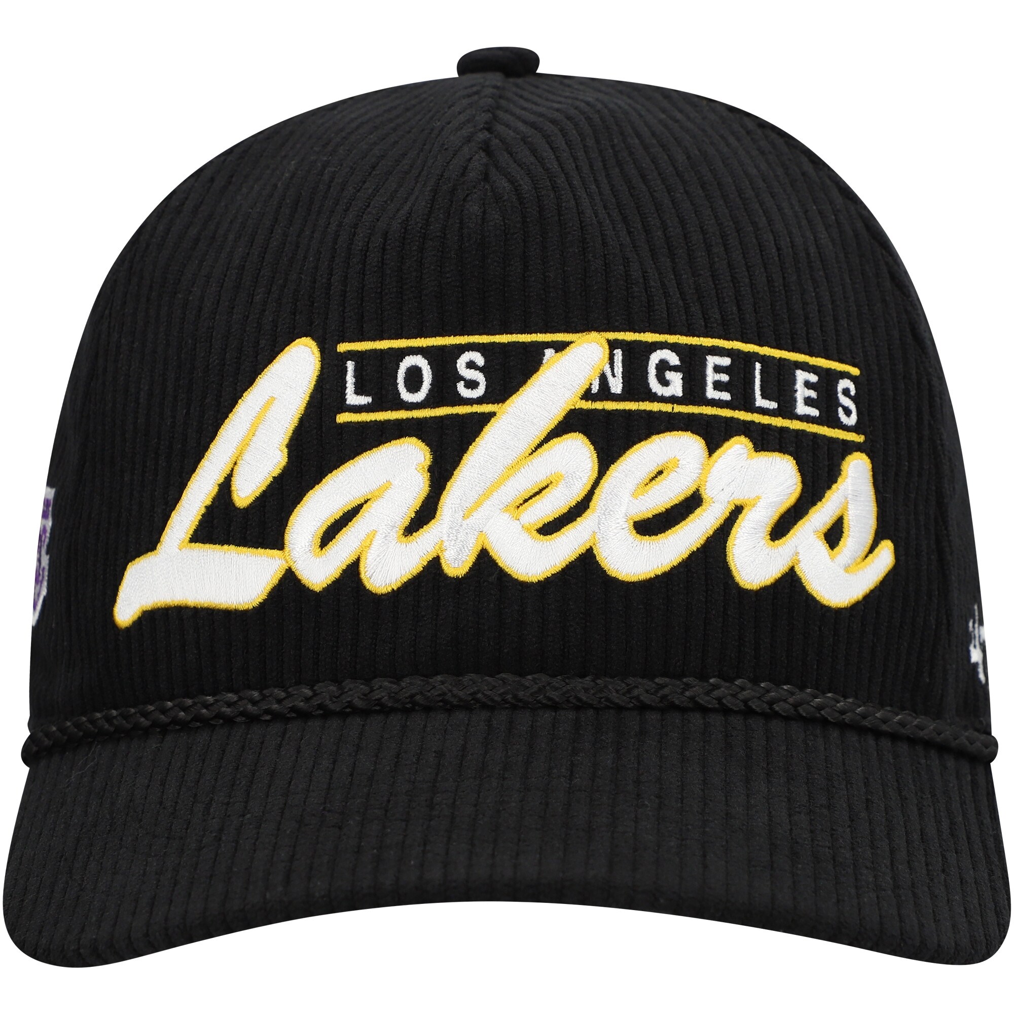 Official Los Angeles Lakers mens los angeles lakers 47 black double header sidepatch cord hitch adjustable hat | Lakers Shop