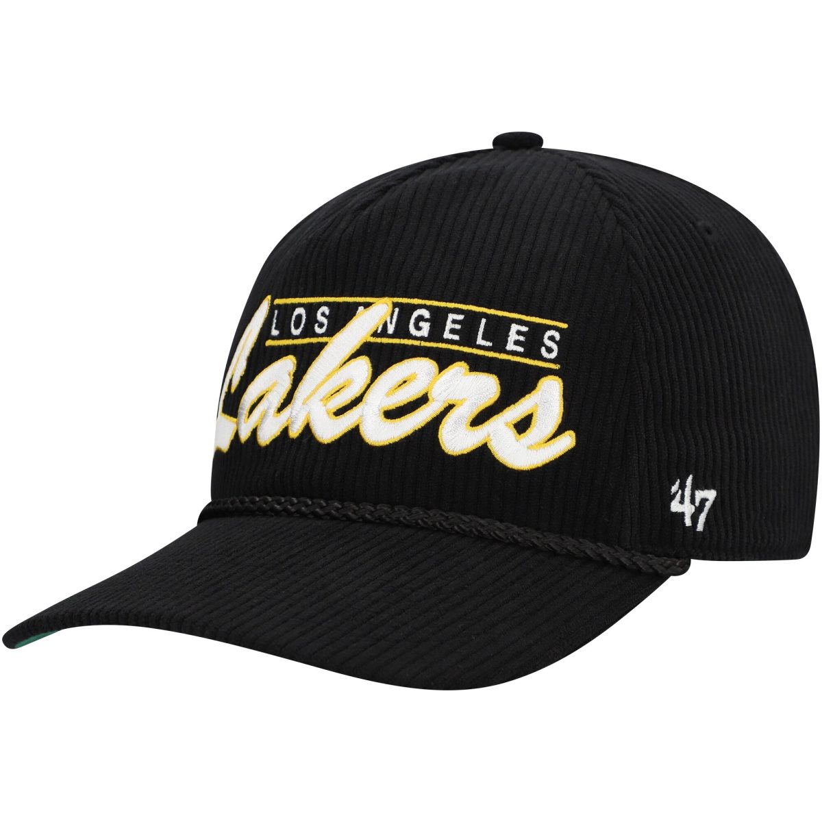 Official Los Angeles Lakers mens los angeles lakers 47 black double header sidepatch cord hitch adjustable hat | Lakers Shop