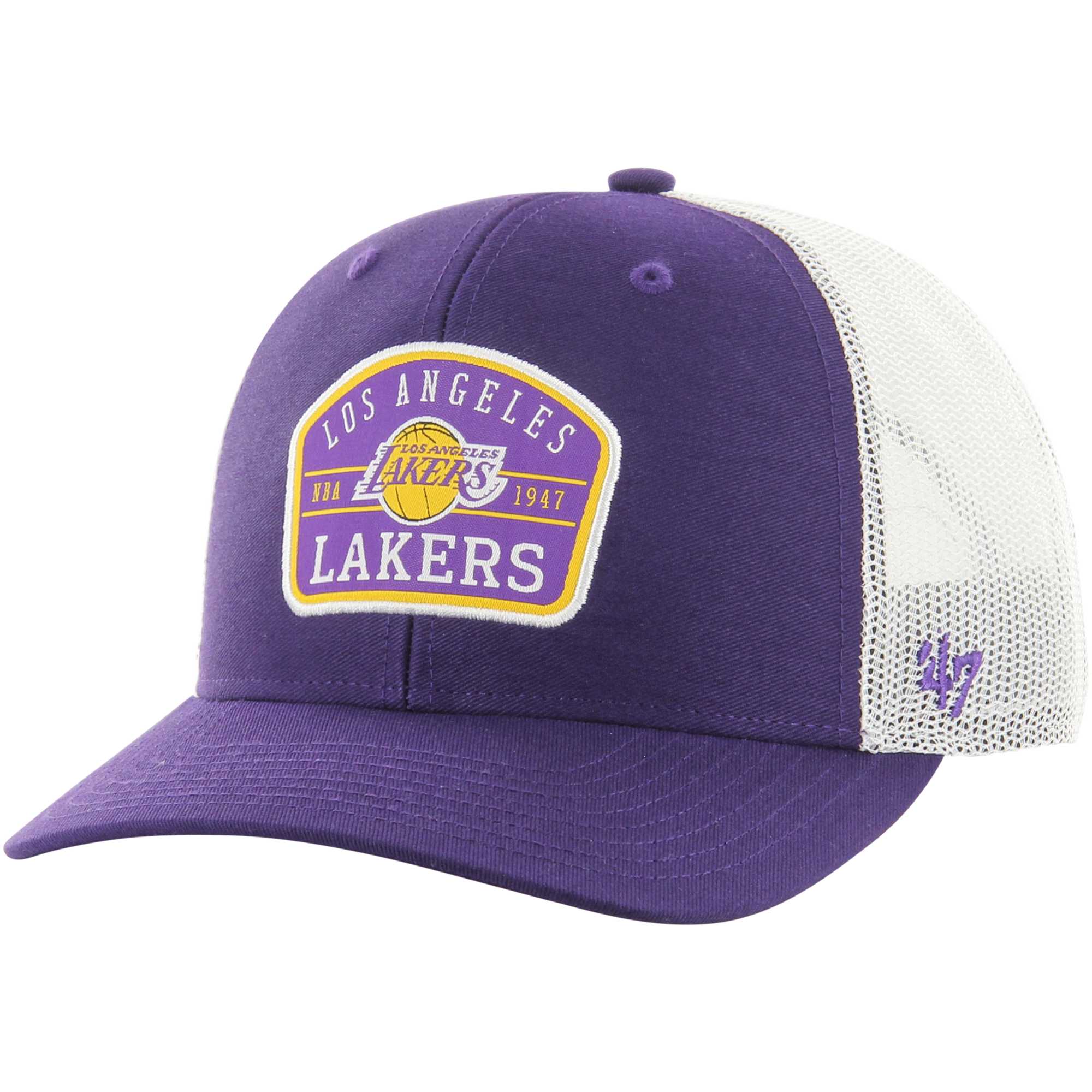 Official Los Angeles Lakers mens los angeles lakers 47 purple semi patch trucker adjustable hat | Lakers Shop