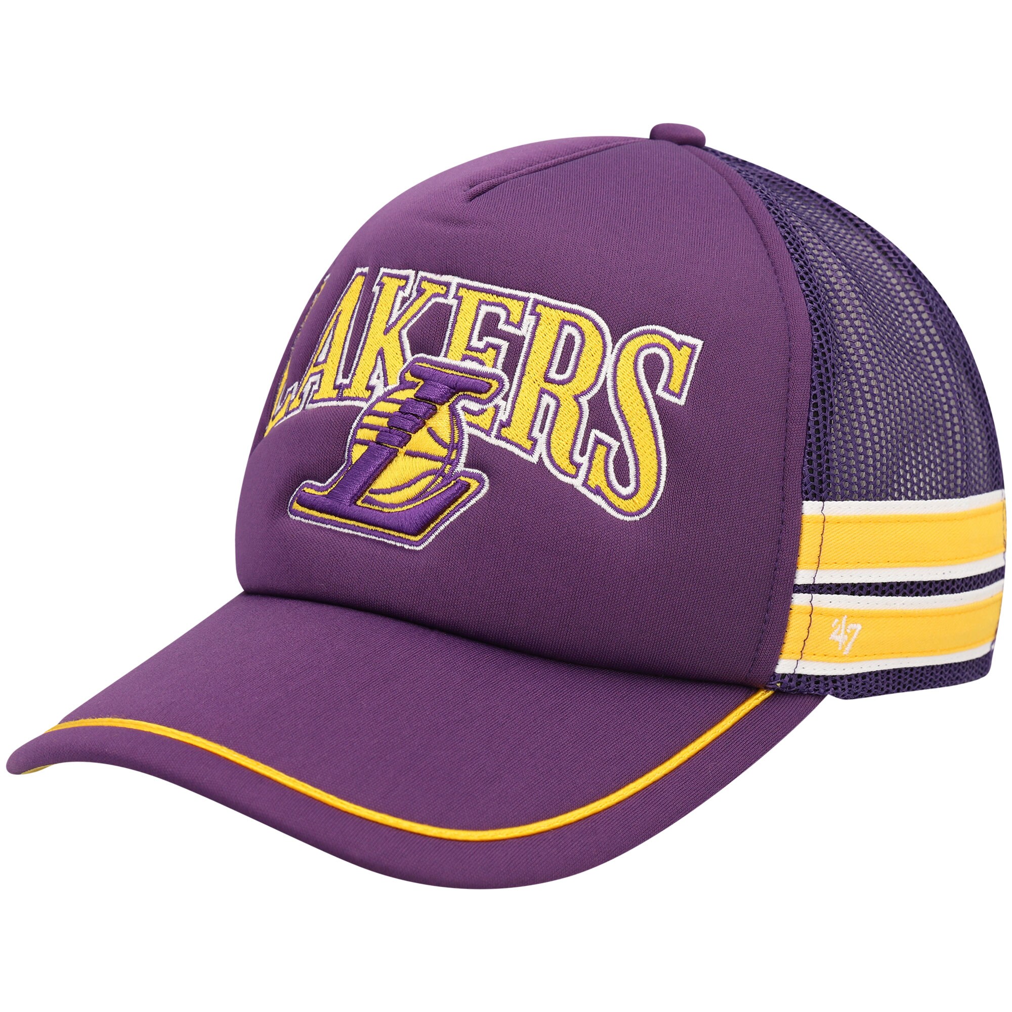 Official Los Angeles Lakers mens los angeles lakers 47 purple sidebrand stripes trucker adjustable hat | Lakers Shop