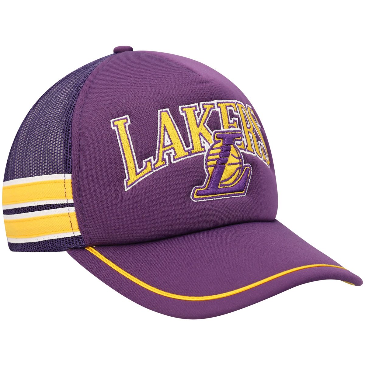 Official Los Angeles Lakers mens los angeles lakers 47 purple sidebrand stripes trucker adjustable hat | Lakers Shop