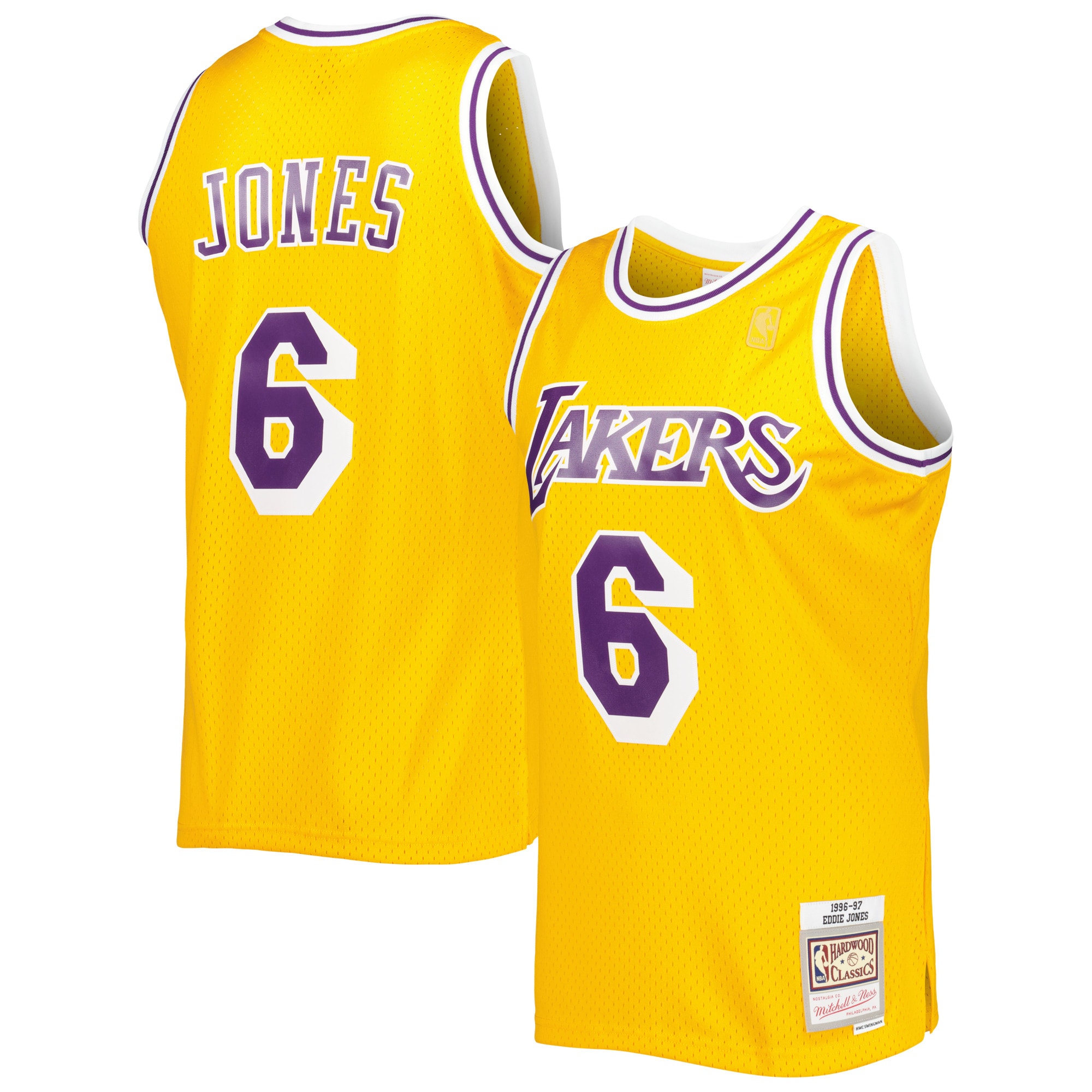 Official Los Angeles Lakers mens los angeles lakers eddie jones mitchell  ness gold 199697 hardwood classics swingman jersey | Lakers Shop