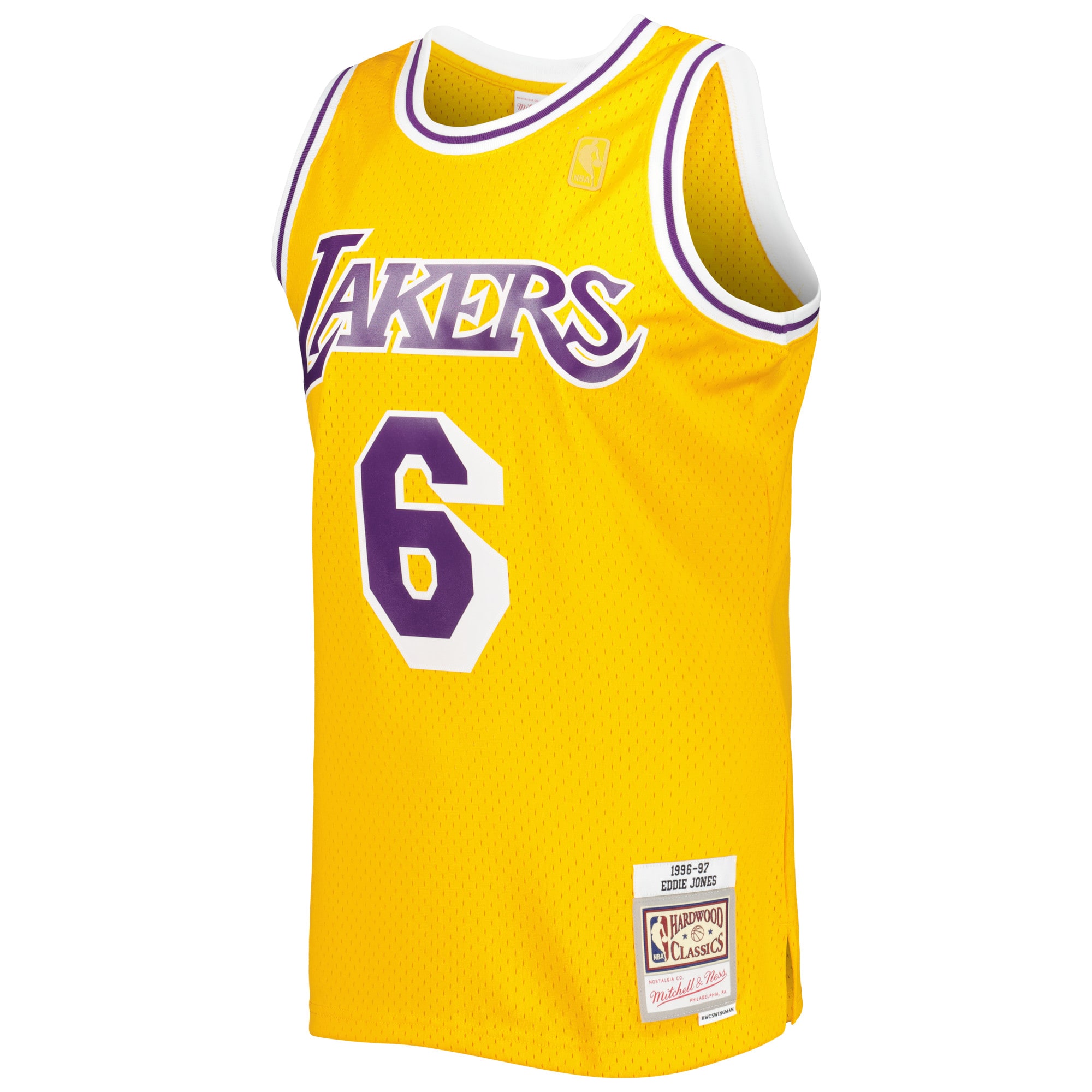 Official Los Angeles Lakers mens los angeles lakers eddie jones mitchell  ness gold 199697 hardwood classics swingman jersey | Lakers Shop