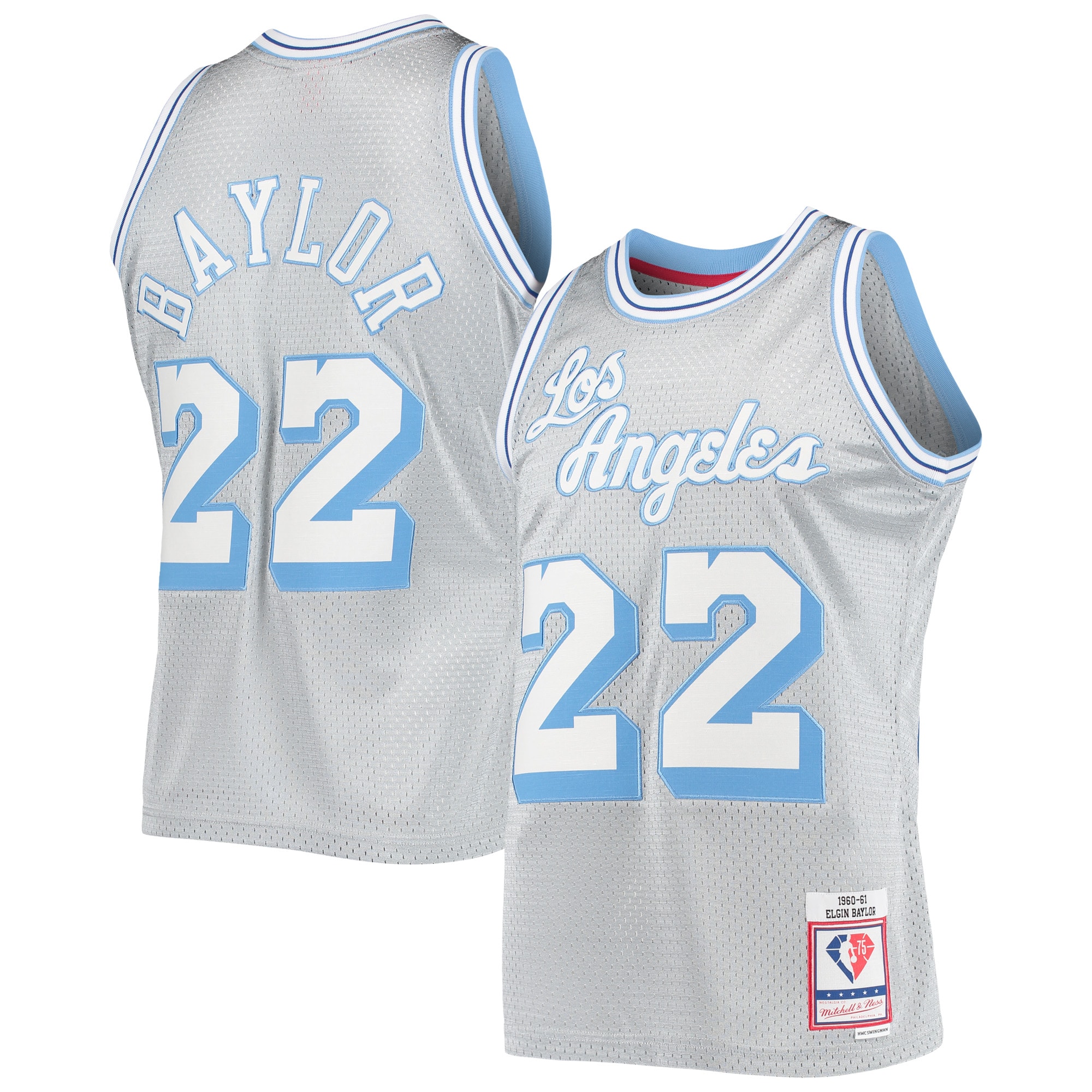 Official Los Angeles Lakers mens los angeles lakers elgin baylor silver mitchell  ness 75th anniversary 196061 hardwood classics swingman jersey | Lakers Shop