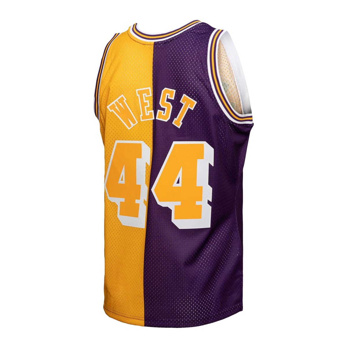 Official Los Angeles Lakers mens los angeles lakers jerry west mitchell  ness purplegold hardwood classics 197172 split swingman jersey | Lakers Shop