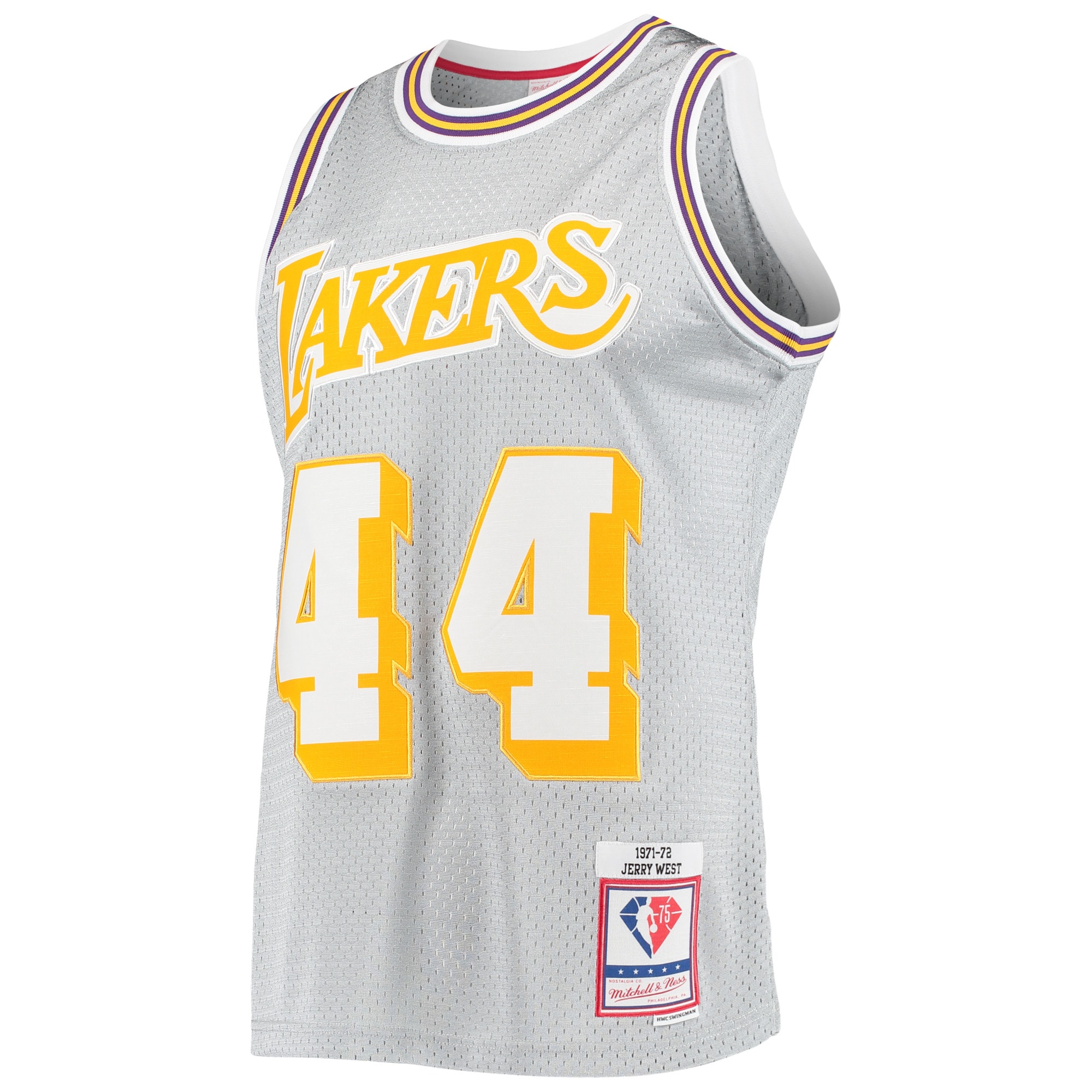 Official Los Angeles Lakers mens los angeles lakers jerry west silver mitchell  ness 75th anniversary 197172 hardwood classics swingman jersey | Lakers Shop