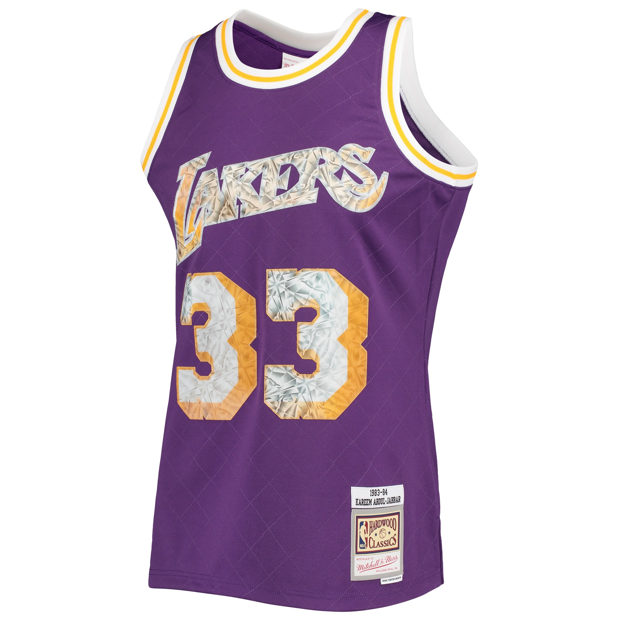 Official Los Angeles Lakers mens los angeles lakers kareem abdul-jabbar mitchell  ness purple 1996-97 hardwood classics nba 75th anniversary diamond swingman jersey | Lakers Shop