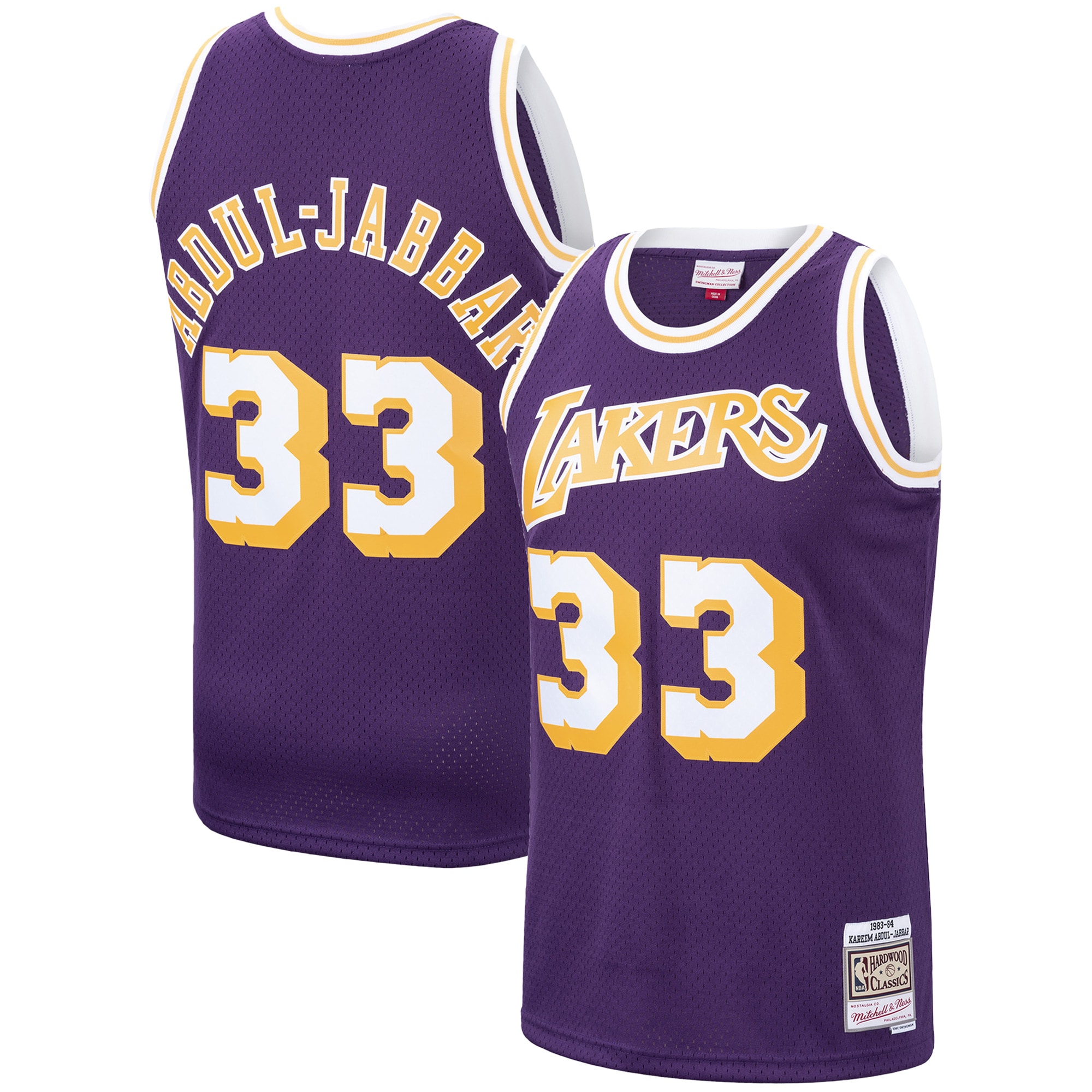 Official Los Angeles Lakers mens los angeles lakers kareem abdul-jabbar mitchell  ness purple hardwood classics swingman jersey | Lakers Shop