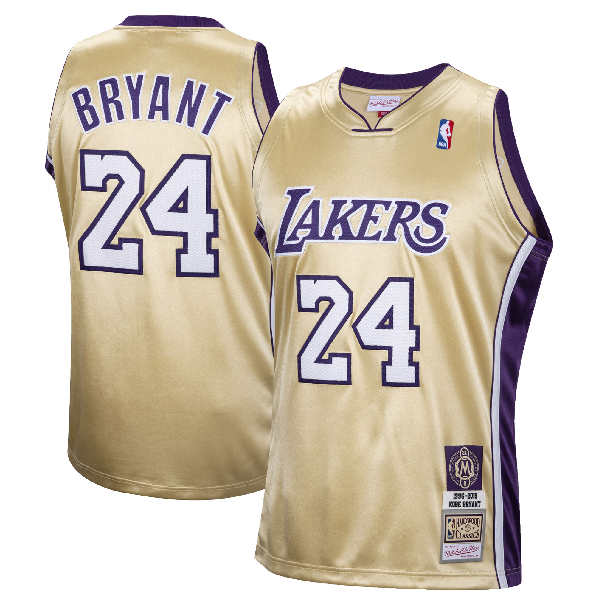Official Los Angeles Lakers mens los angeles lakers kobe bryant mitchell  ness gold hall of fame class of 2020 24 authentic hardwood classics jersey | Lakers Shop