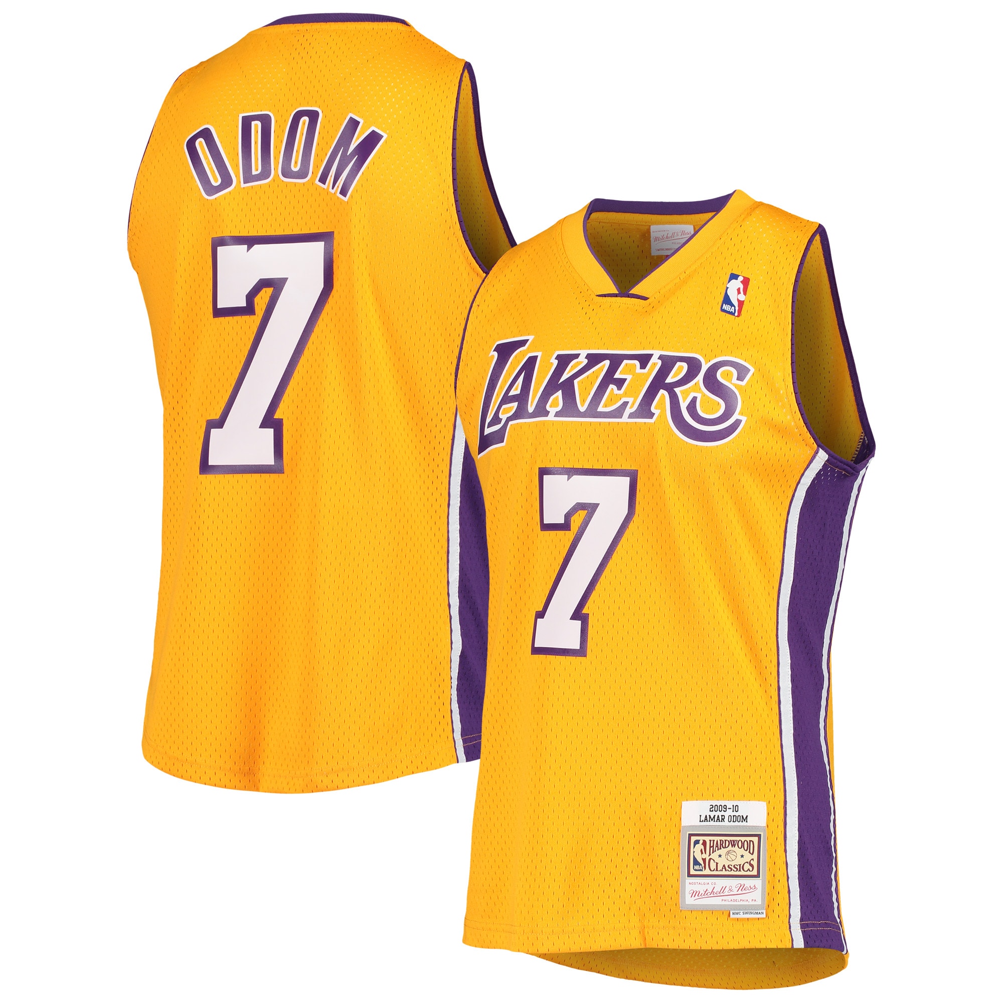Official Los Angeles Lakers mens los angeles lakers lamar odom mitchell  ness gold 200910 hardwood classics swingman jersey | Lakers Shop