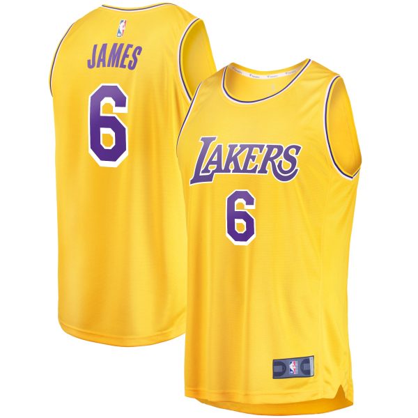 Official Los Angeles Lakers mens los angeles lakers lebron james fanatics gold 6 fast break replica player jersey – icon edition | Lakers Shop