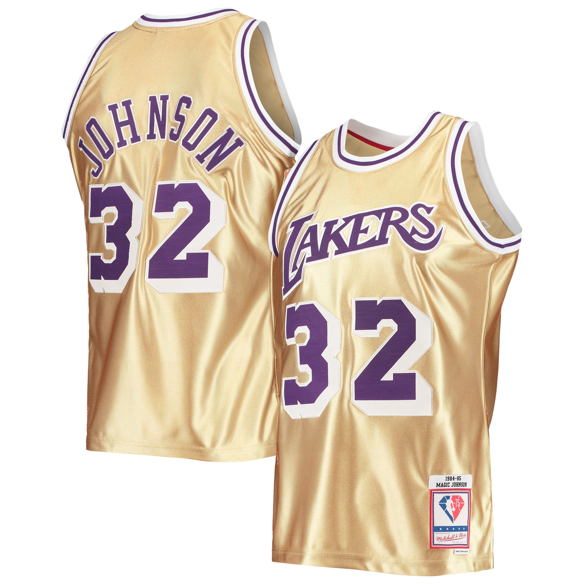 Official Los Angeles Lakers mens los angeles lakers magic johnson gold mitchell  ness 75th anniversary 198485 hardwood classics swingman jersey | Lakers Shop