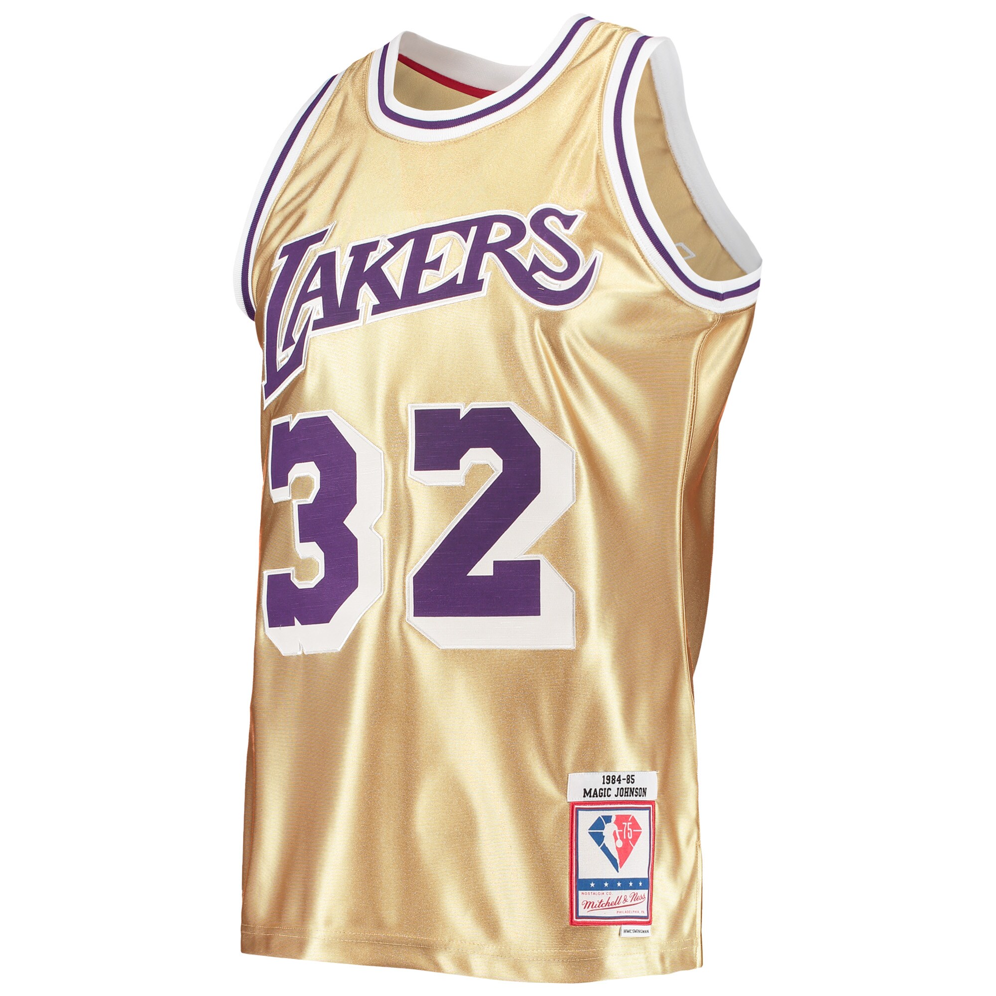 Official Los Angeles Lakers mens los angeles lakers magic johnson gold mitchell  ness 75th anniversary 198485 hardwood classics swingman jersey | Lakers Shop