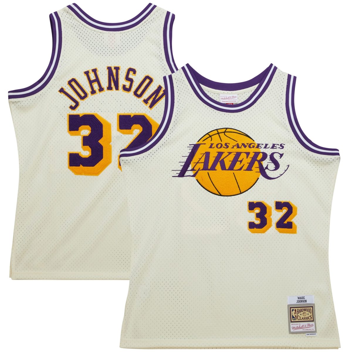 Official Los Angeles Lakers mens los angeles lakers magic johnson mitchell  ness cream chainstitch swingman jersey | Lakers Shop