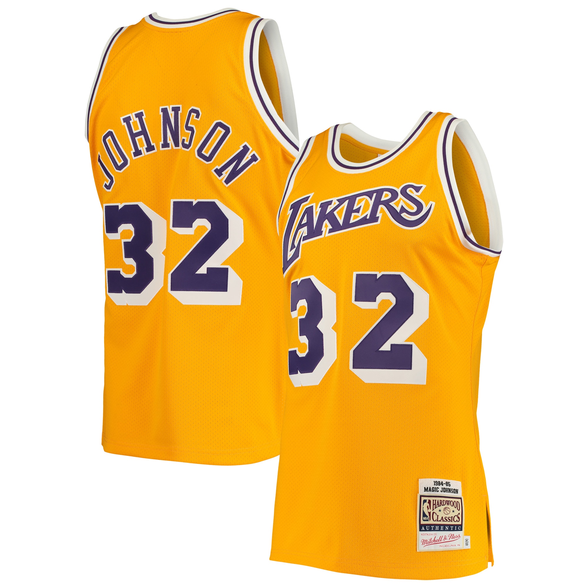 Official Los Angeles Lakers mens los angeles lakers magic johnson mitchell  ness gold 198485 hardwood classics authentic jersey | Lakers Shop