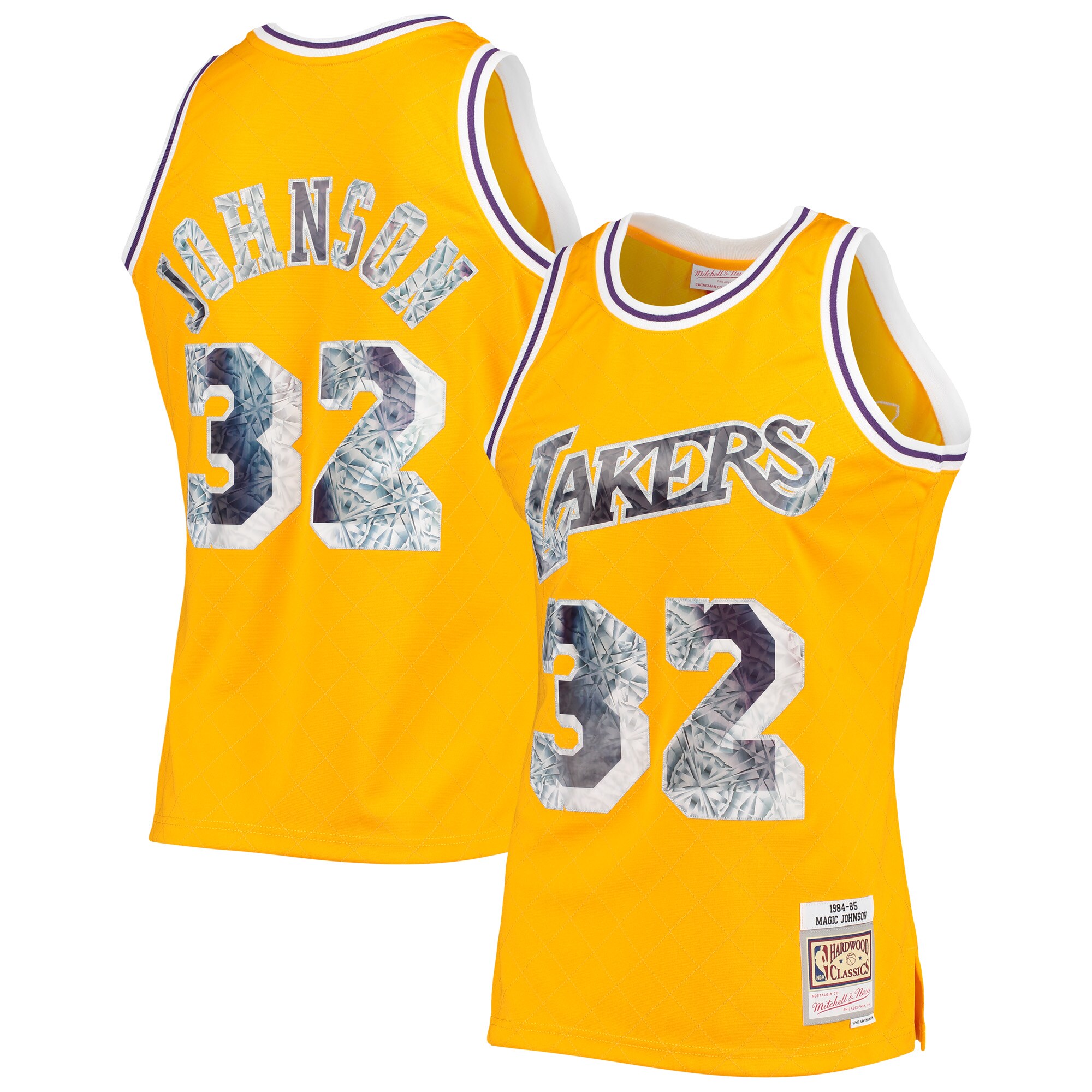 Official Los Angeles Lakers mens los angeles lakers magic johnson mitchell  ness gold 198485 hardwood classics nba 75th anniversary diamond swingman jersey | Lakers Shop