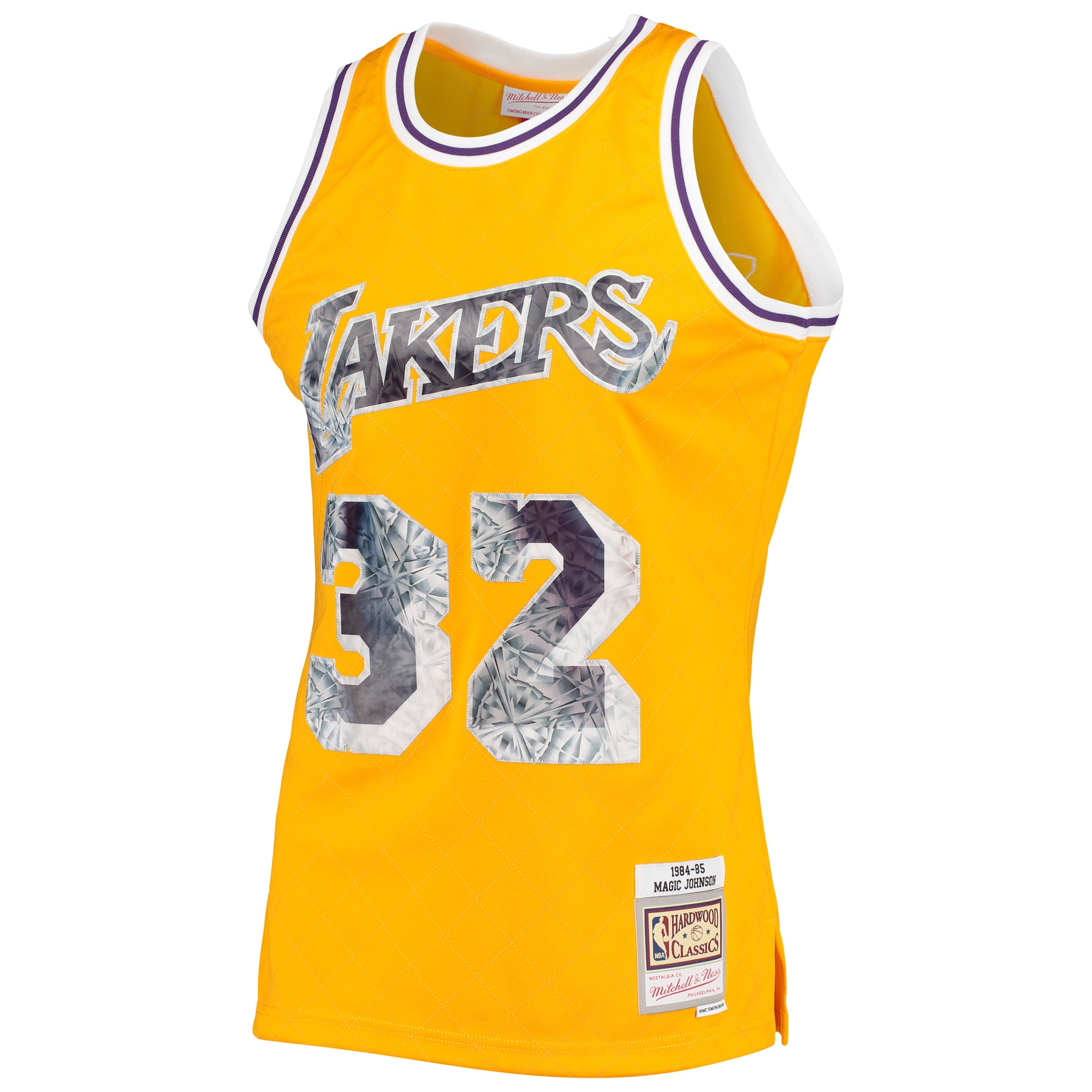 Official Los Angeles Lakers mens los angeles lakers magic johnson mitchell  ness gold 198485 hardwood classics nba 75th anniversary diamond swingman jersey | Lakers Shop