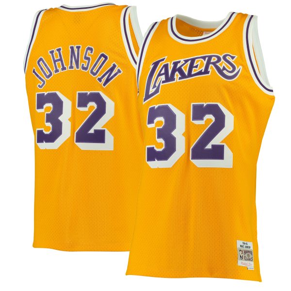 Official Los Angeles Lakers mens los angeles lakers magic johnson mitchell  ness gold 198485 hardwood classics swingman jersey | Lakers Shop
