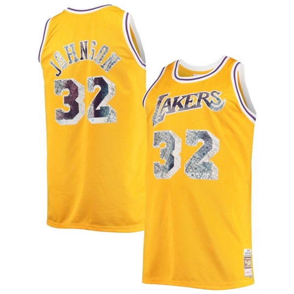 Official Los Angeles Lakers mens los angeles lakers magic johnson mitchell  ness gold big  tall 198485 nba 75th anniversary diamond swingman jersey | Lakers Shop