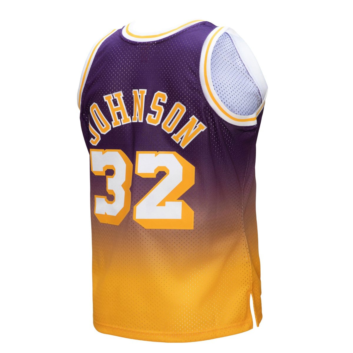 Official Los Angeles Lakers mens los angeles lakers magic johnson mitchell  ness goldpurple 198485 hardwood classics fadeaway swingman player jersey | Lakers Shop