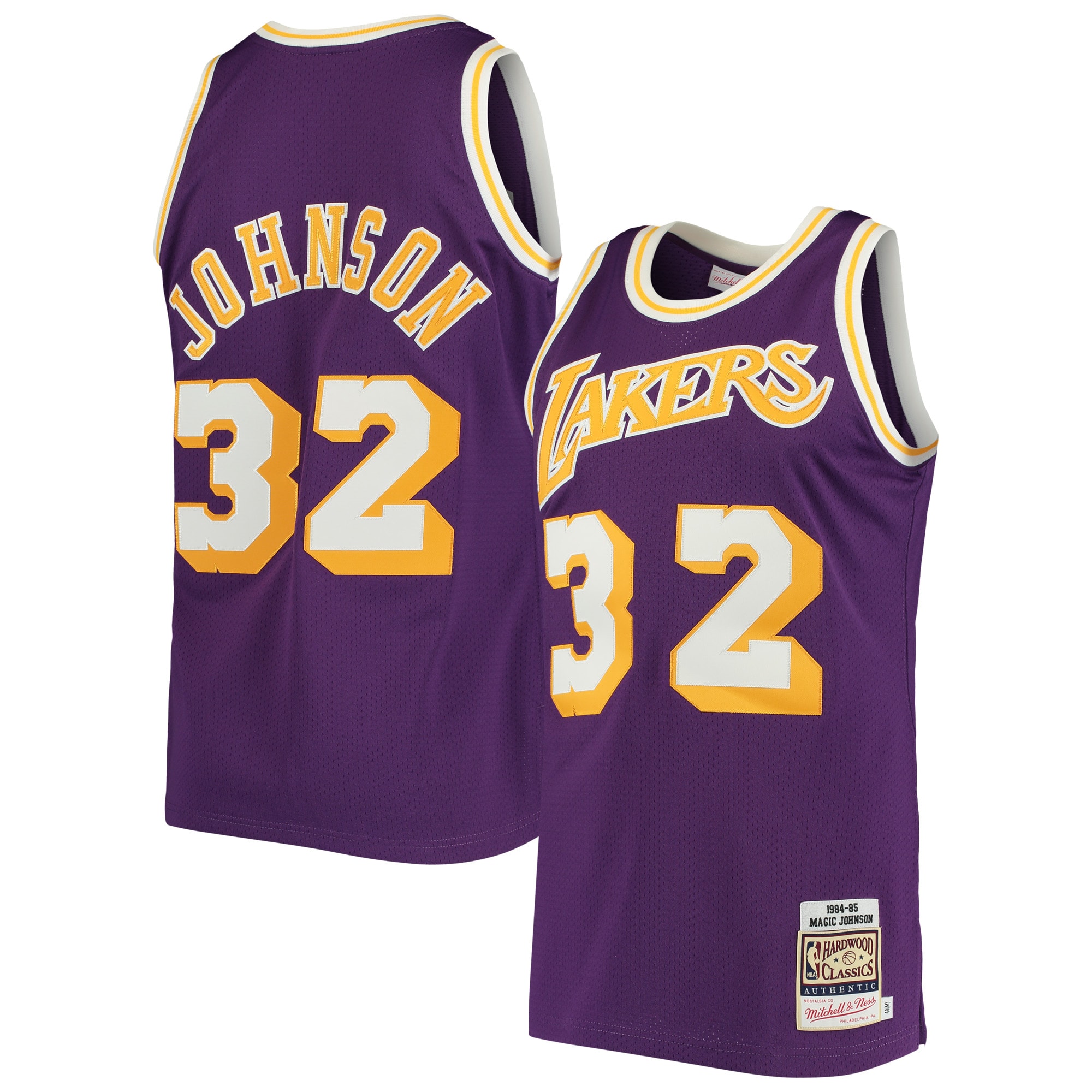 Official Los Angeles Lakers mens los angeles lakers magic johnson mitchell  ness purple 198485 hardwood classics authentic jersey | Lakers Shop