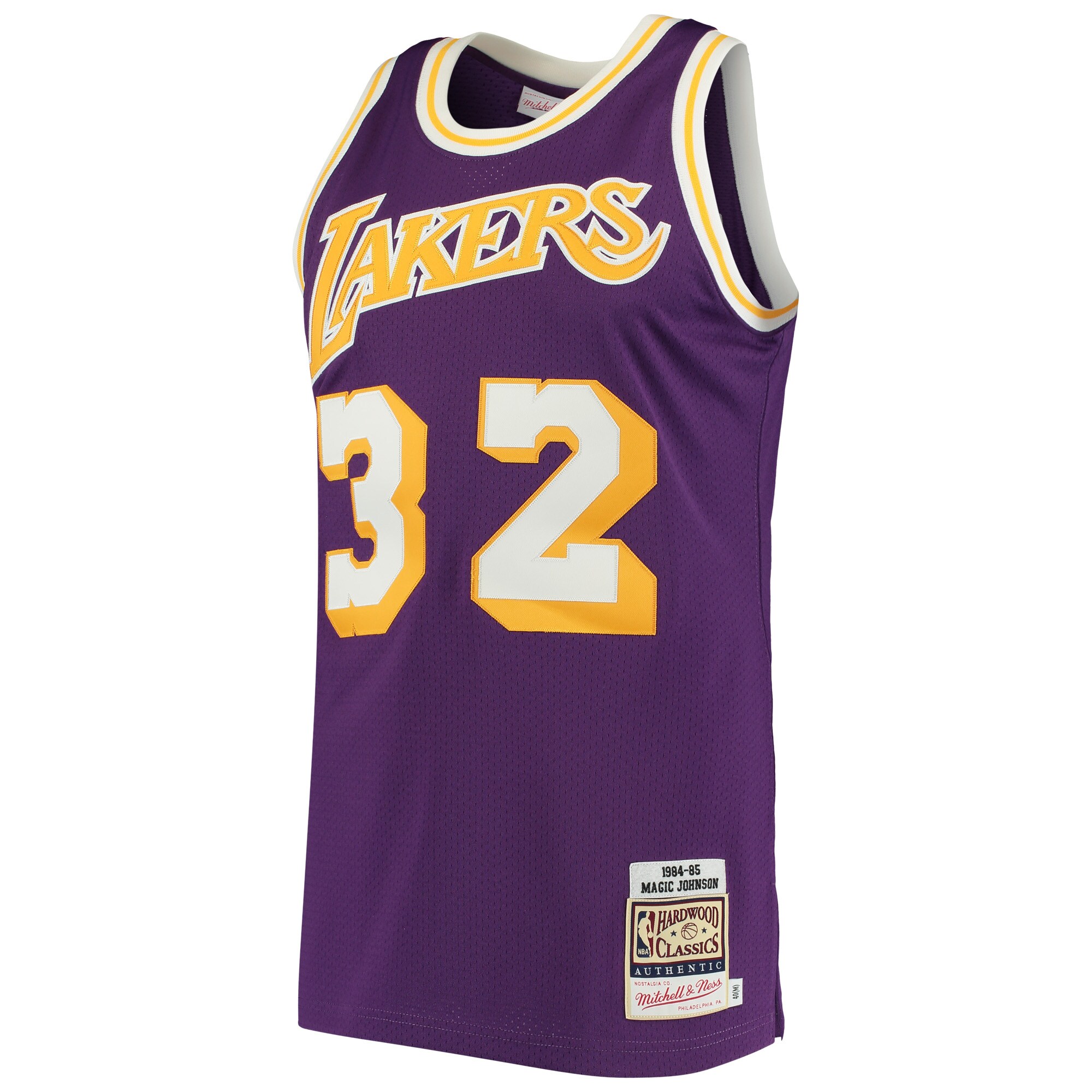 Official Los Angeles Lakers mens los angeles lakers magic johnson mitchell  ness purple 198485 hardwood classics authentic jersey | Lakers Shop