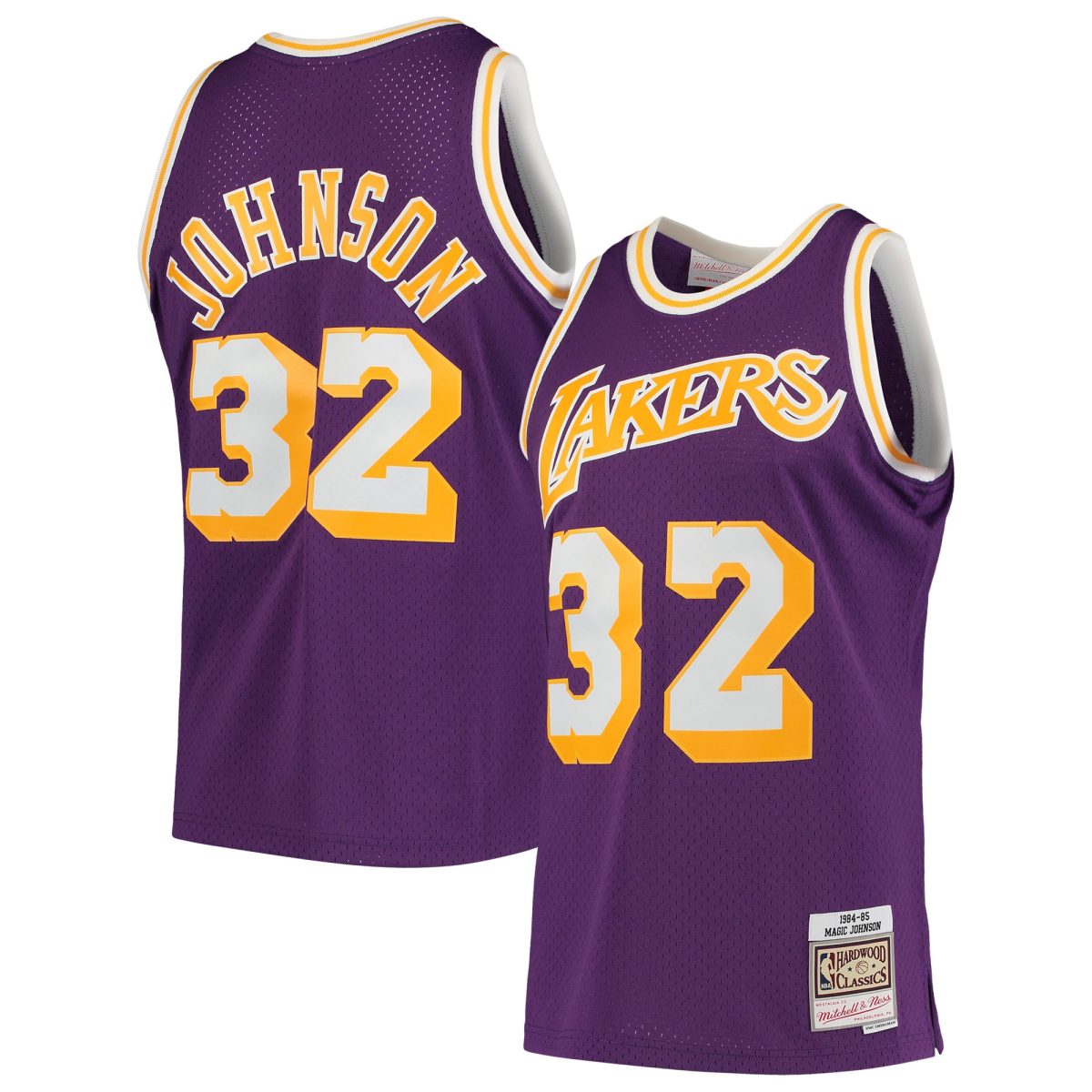 Official Los Angeles Lakers mens los angeles lakers magic johnson mitchell  ness purple 198485 hardwood classics swingman jersey | Lakers Shop