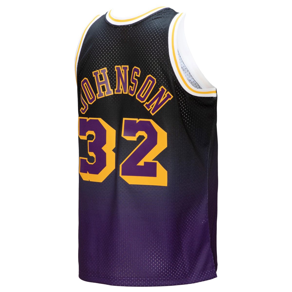 Official Los Angeles Lakers mens los angeles lakers magic johnson mitchell  ness purpleblack 198485 hardwood classics fadeaway swingman player jersey | Lakers Shop
