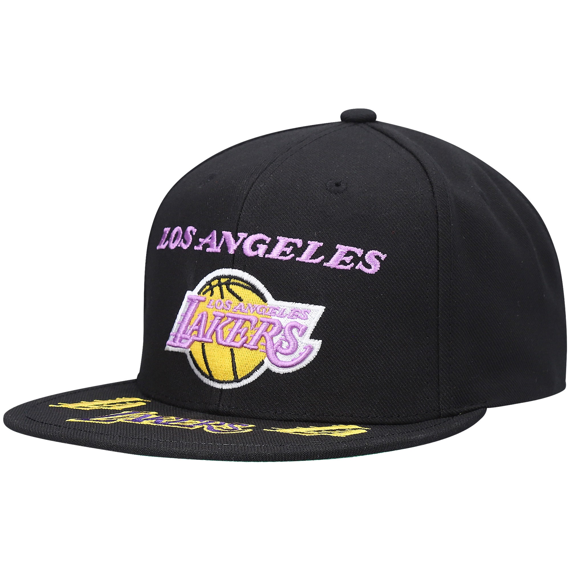 Official Los Angeles Lakers mens los angeles lakers mitchell  ness black hardwood classics front loaded snapback hat | Lakers Shop
