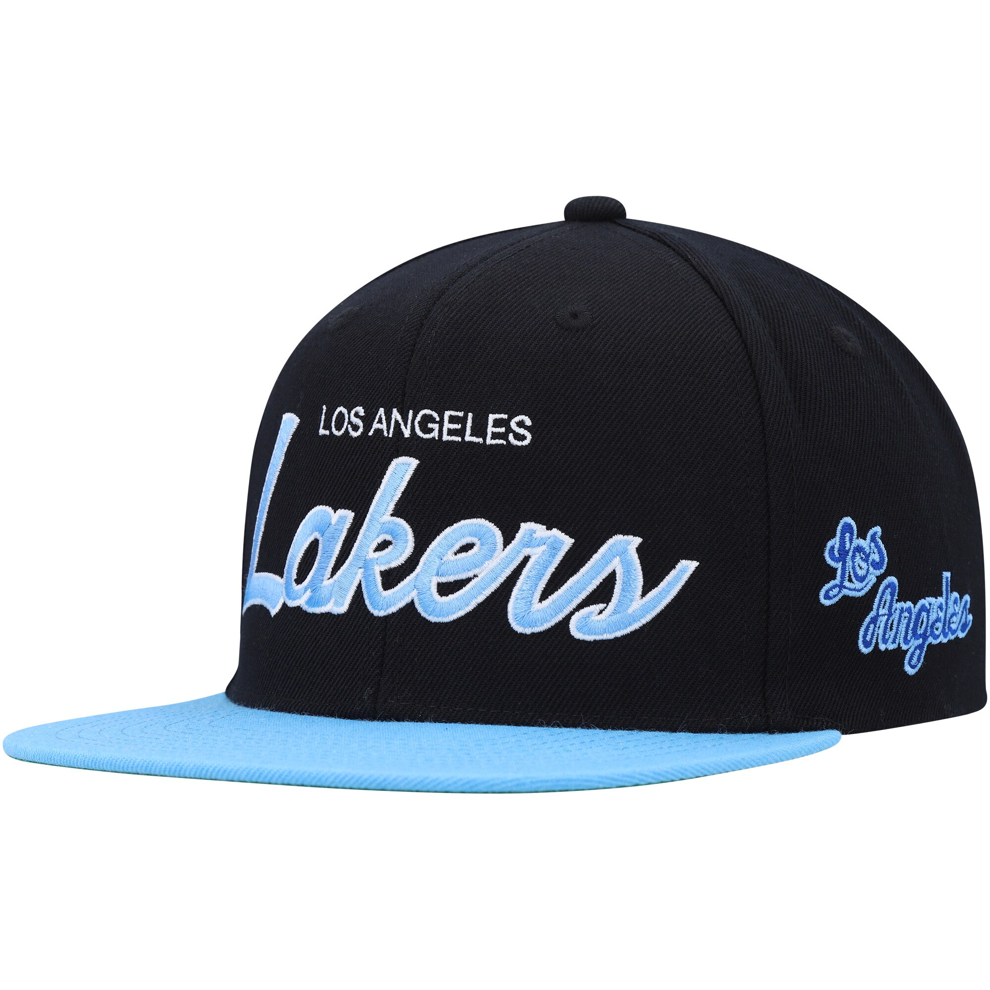 Official Los Angeles Lakers mens los angeles lakers mitchell  ness black hardwood classics mvp team script 2.0 snapback hat | Lakers Shop