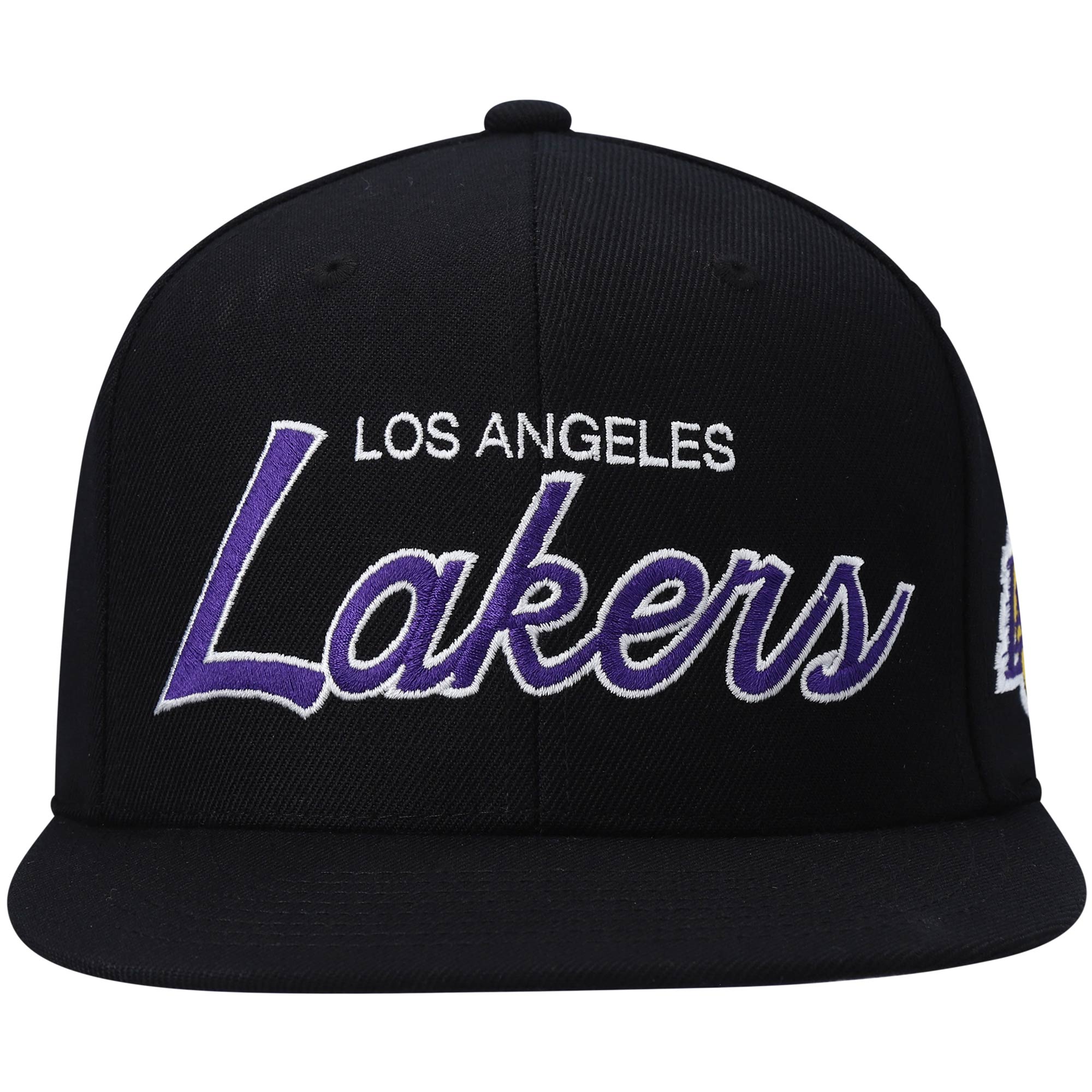 Official Los Angeles Lakers mens los angeles lakers mitchell  ness black hardwood classics script 2.0 snapback hat | Lakers Shop
