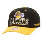 Official Los Angeles Lakers mens los angeles lakers mitchell  ness blackgold backside script 2-tone pro crown adjustable hat | Lakers Shop