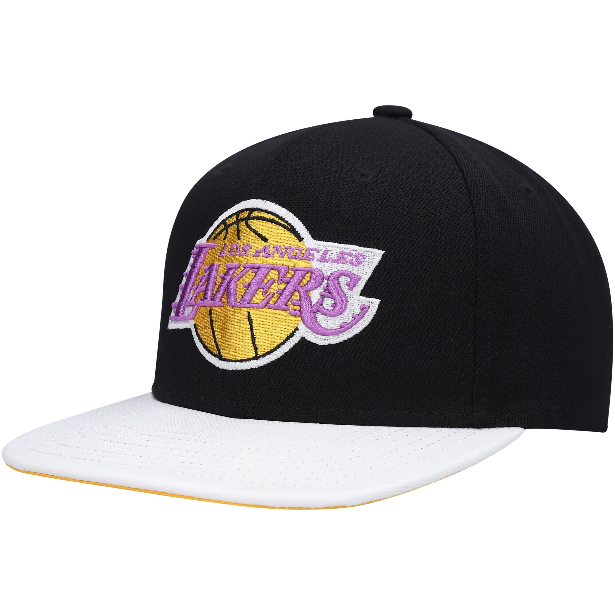 Official Los Angeles Lakers mens los angeles lakers mitchell  ness blackwhite hardwood classics wear away visor snapback hat | Lakers Shop