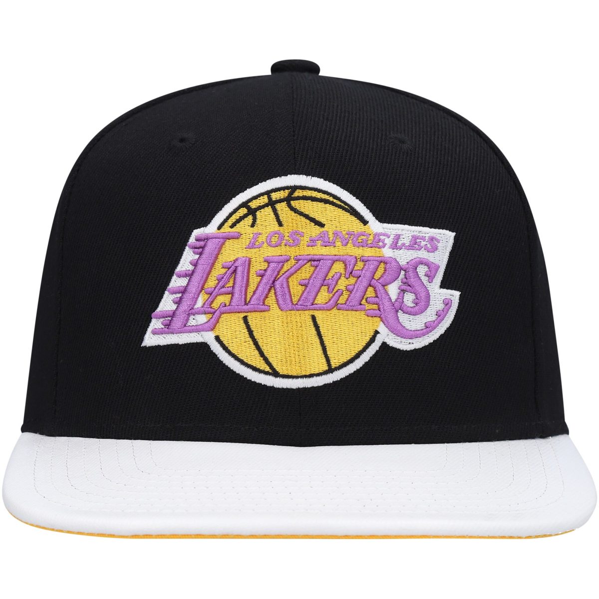 Official Los Angeles Lakers mens los angeles lakers mitchell  ness blackwhite hardwood classics wear away visor snapback hat | Lakers Shop