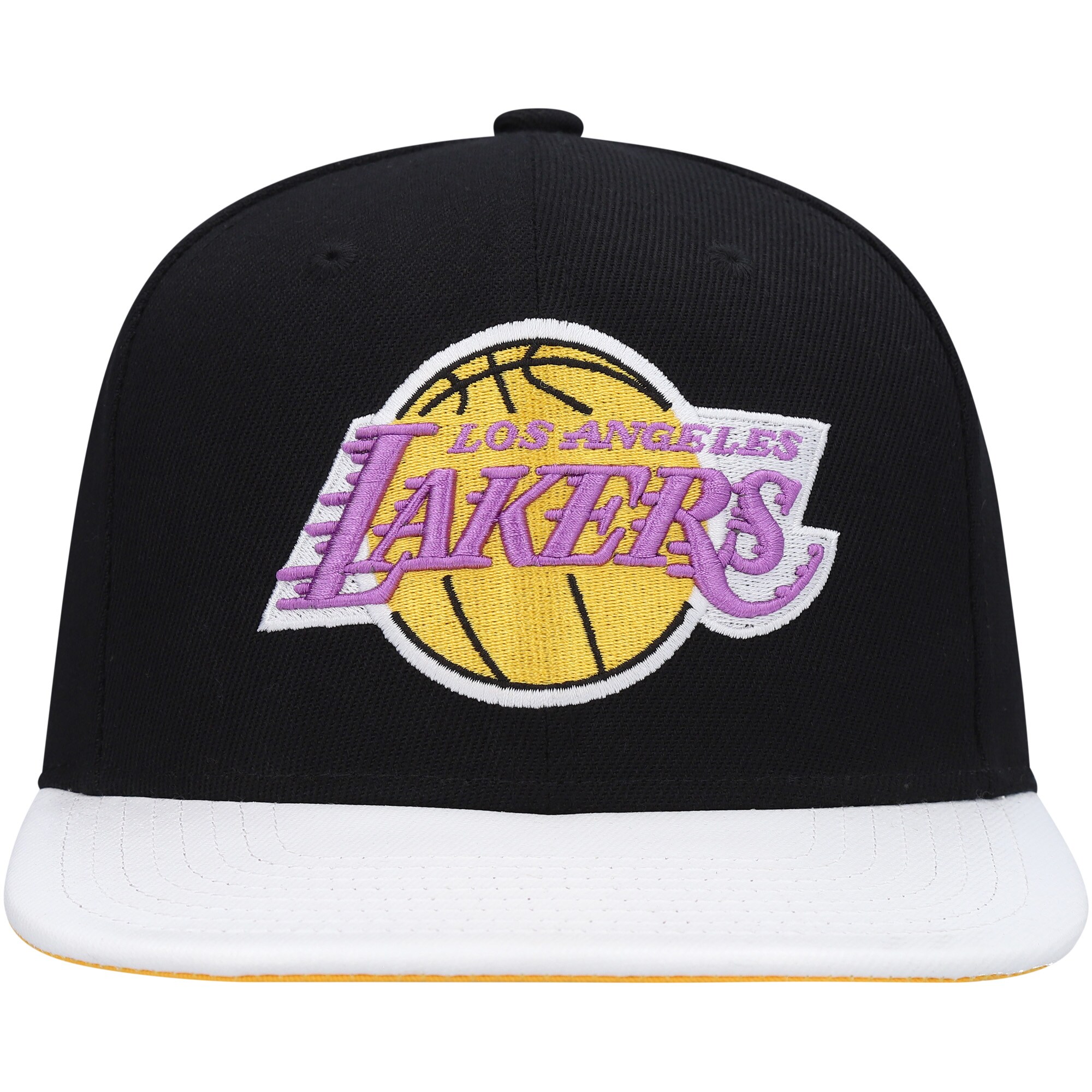 Official Los Angeles Lakers mens los angeles lakers mitchell  ness blackwhite hardwood classics wear away visor snapback hat | Lakers Shop