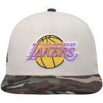 Official Los Angeles Lakers mens los angeles lakers mitchell  ness cream hardwood classics 2010 nba finals patch off white camo fitted hat | Lakers Shop