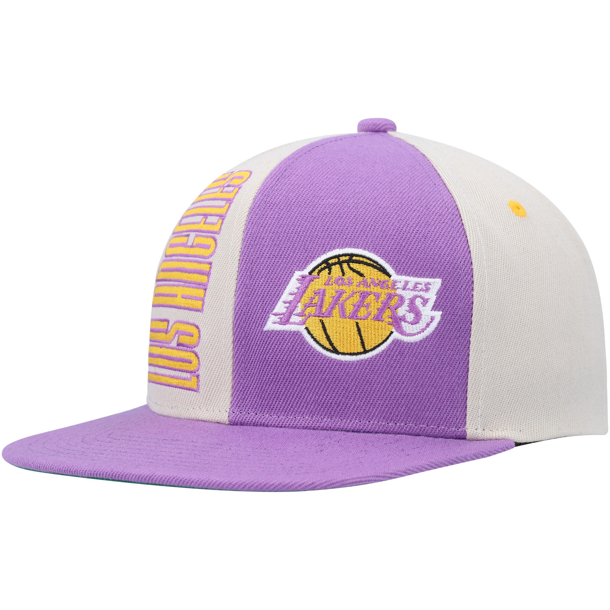 Official Los Angeles Lakers mens los angeles lakers mitchell  ness creampurple hardwood classics pop snapback hat | Lakers Shop