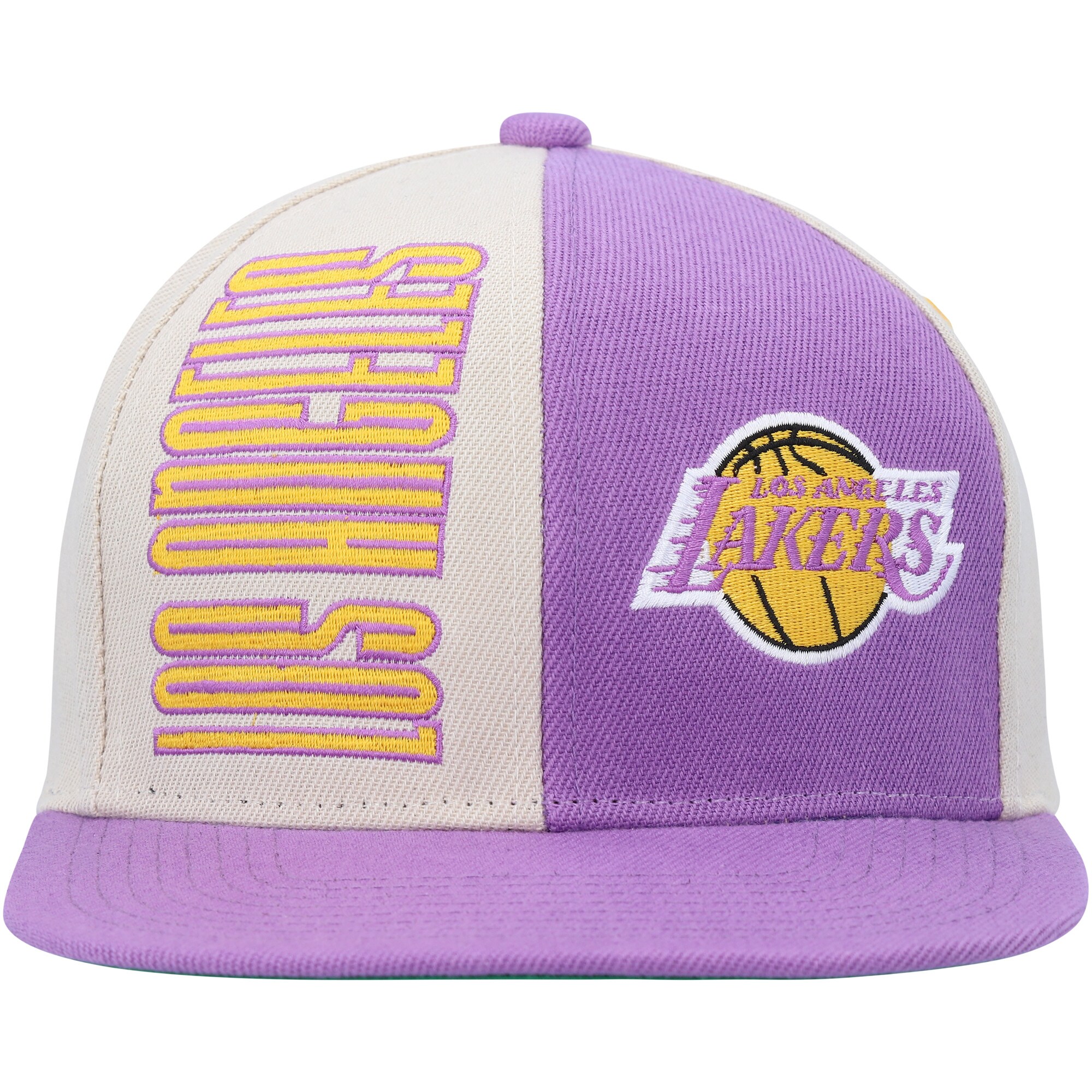 Official Los Angeles Lakers mens los angeles lakers mitchell  ness creampurple hardwood classics pop snapback hat | Lakers Shop