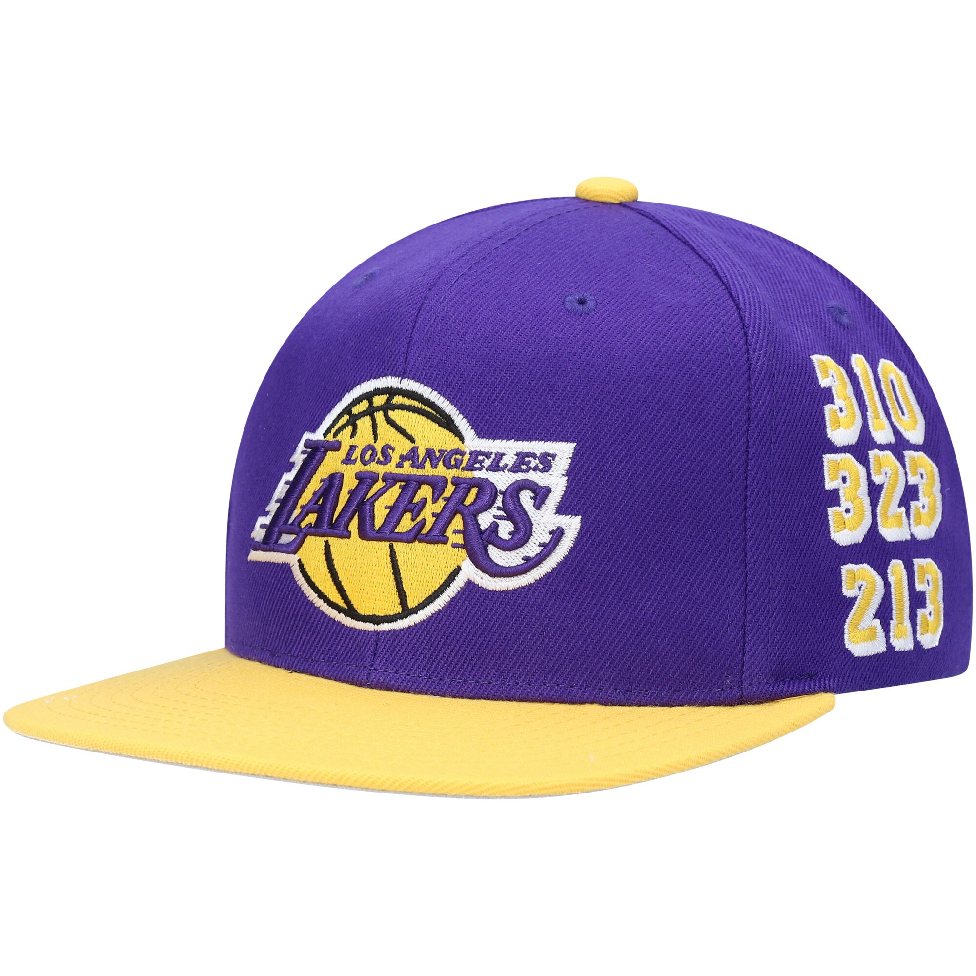 Official Los Angeles Lakers mens los angeles lakers mitchell  ness purple area code snapback hat | Lakers Shop