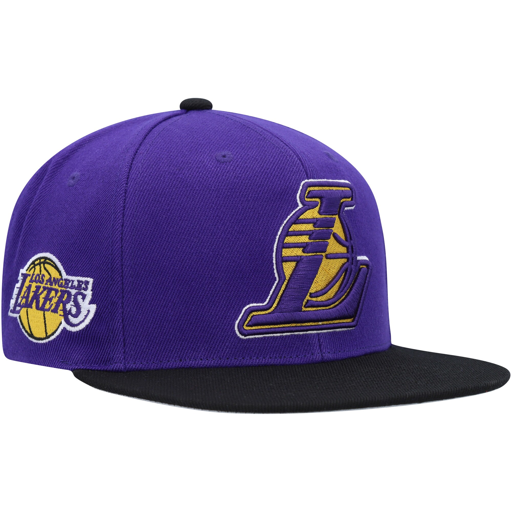 Official Los Angeles Lakers mens los angeles lakers mitchell  ness purpleblack side core 2.0 snapback hat | Lakers Shop