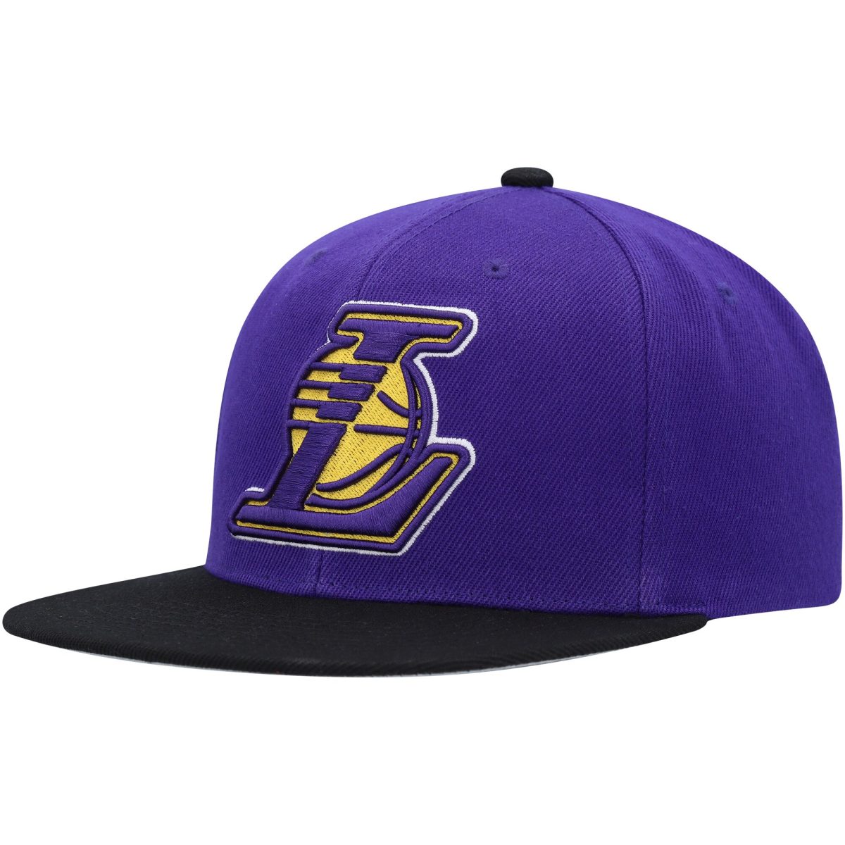 Official Los Angeles Lakers mens los angeles lakers mitchell  ness purpleblack side core 2.0 snapback hat | Lakers Shop
