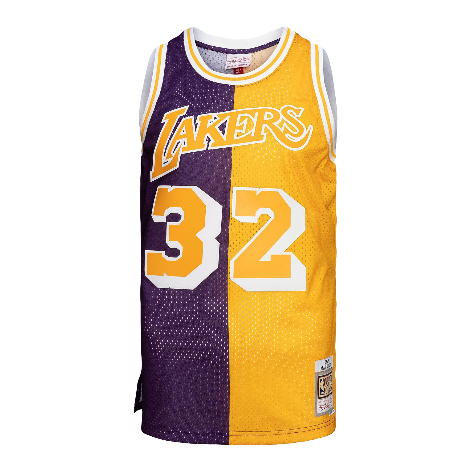 Official Los Angeles Lakers mens los angeles lakers mitchell  ness purplegold big  tall hardwood classics 198485 split swingman jersey | Lakers Shop