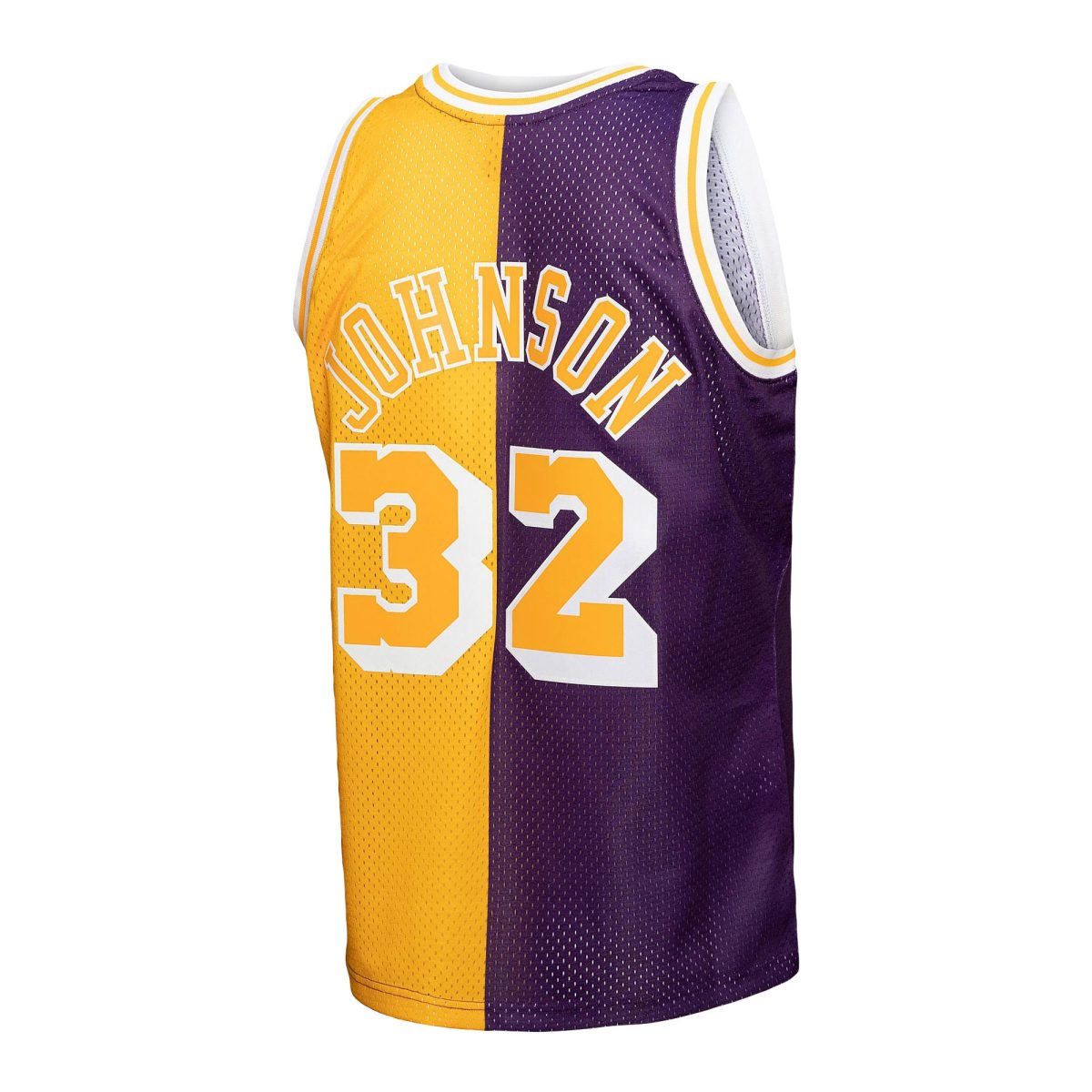 Official Los Angeles Lakers mens los angeles lakers mitchell  ness purplegold big  tall hardwood classics 198485 split swingman jersey | Lakers Shop