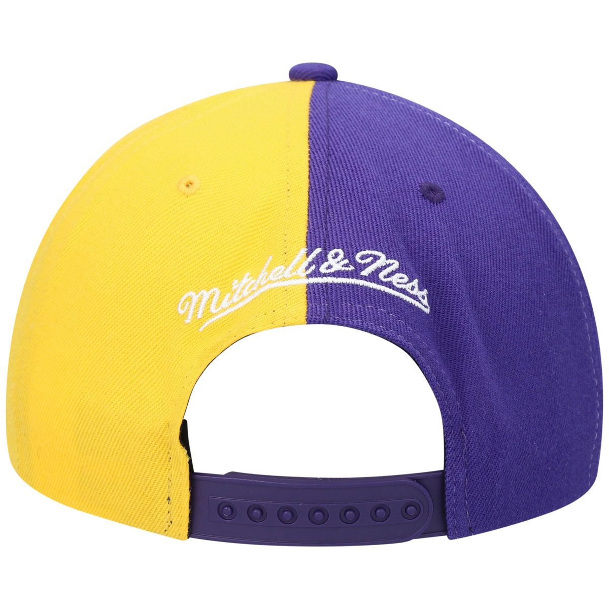 Official Los Angeles Lakers mens los angeles lakers mitchell  ness purplegold half and half snapback hat | Lakers Shop