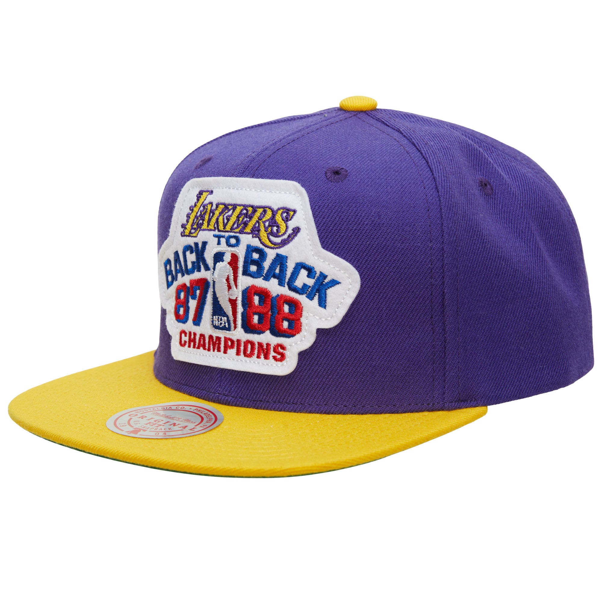 Official Los Angeles Lakers mens los angeles lakers mitchell  ness purplegold hardwood classics 198788 back-to-back nba champions snapback hat | Lakers Shop