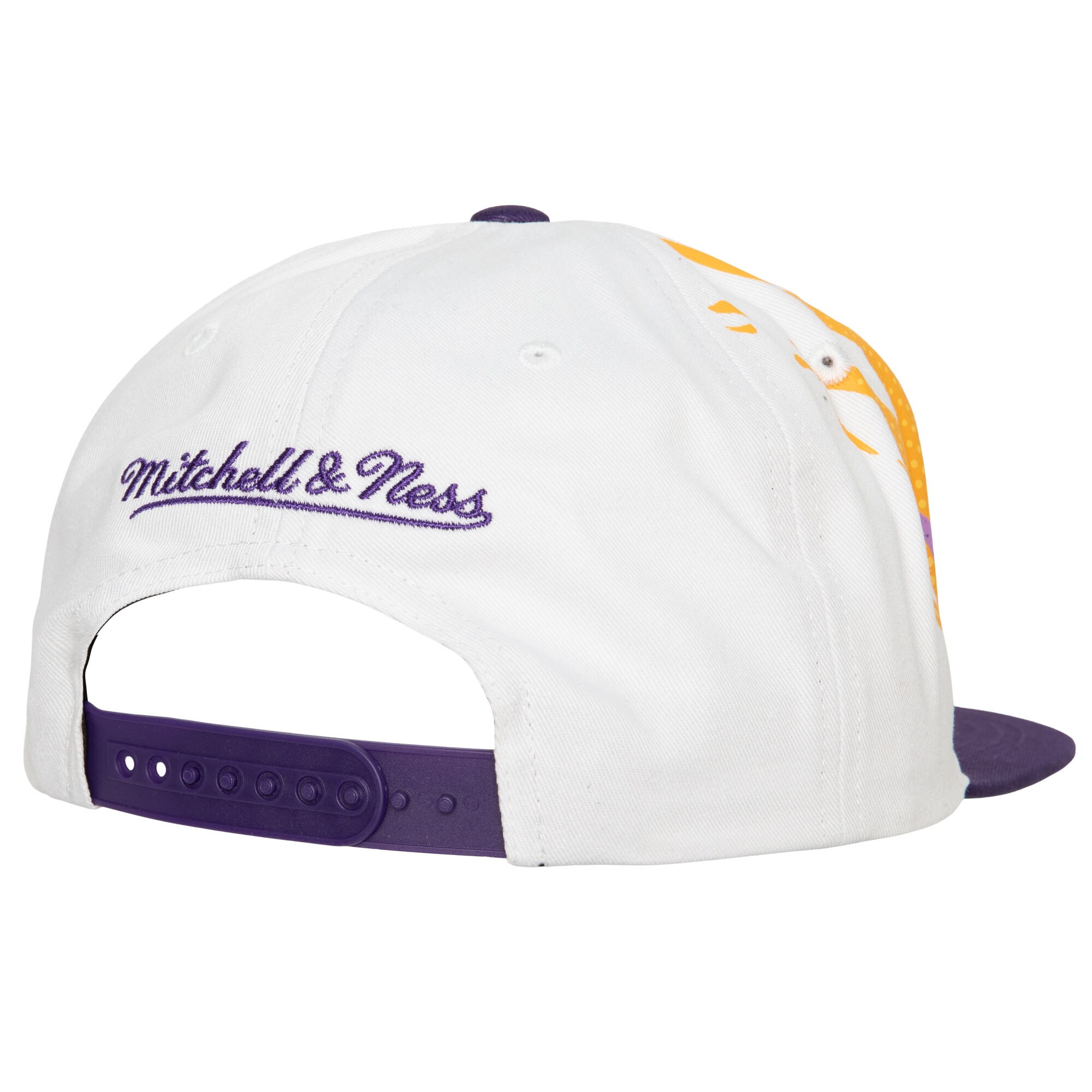 Official Los Angeles Lakers mens los angeles lakers mitchell  ness white hot fire snapback hat | Lakers Shop