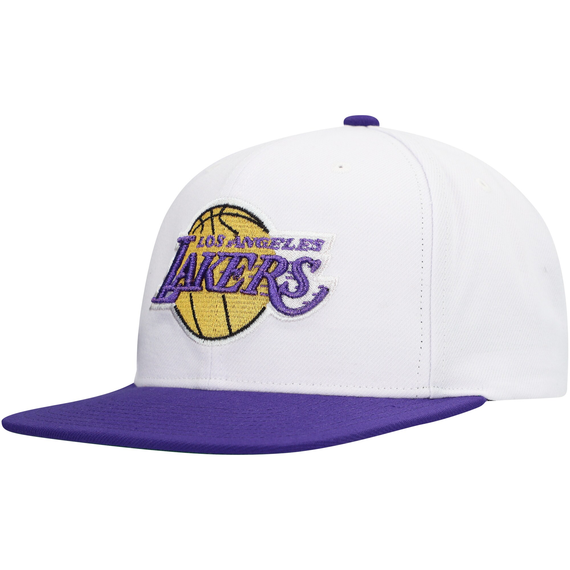 Official Los Angeles Lakers mens los angeles lakers mitchell  ness white soul logo shine 2-tone snapback hat | Lakers Shop