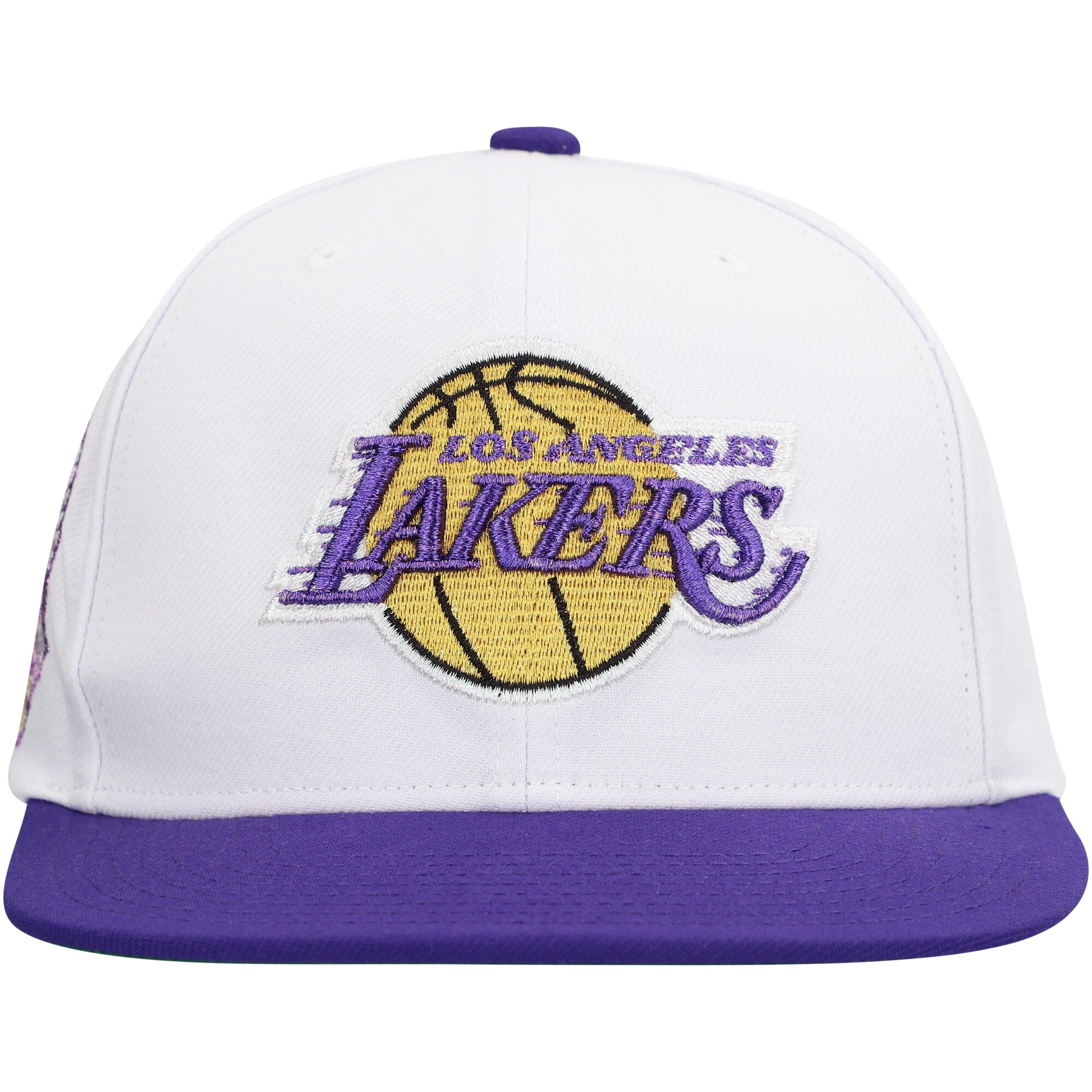 Official Los Angeles Lakers mens los angeles lakers mitchell  ness white soul logo shine 2-tone snapback hat | Lakers Shop
